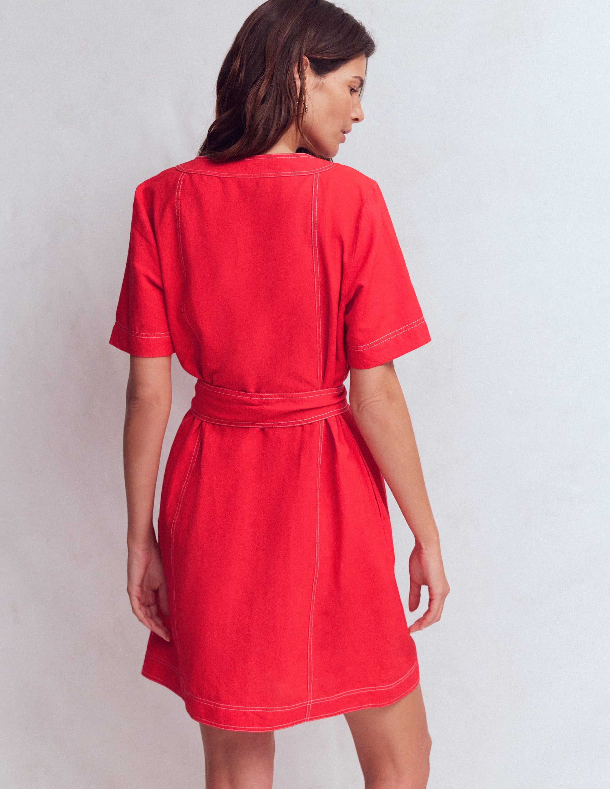 Boden Women's Callie Linen Short Dress in Red | Size 14 Boden Women's Callie Linen Short Dress in Red | Size 14