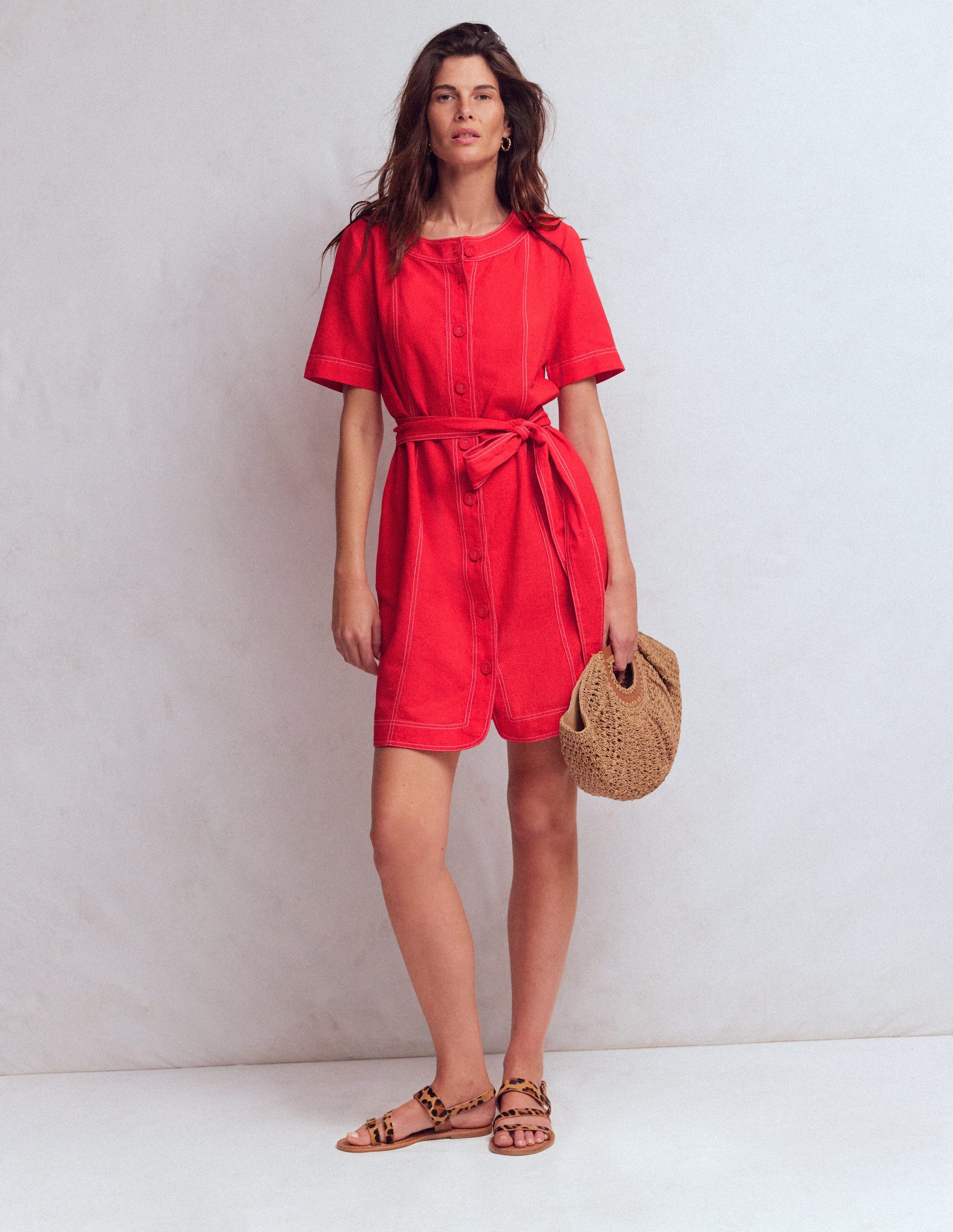 Callie Linen Short Dress-Poppy Red-4