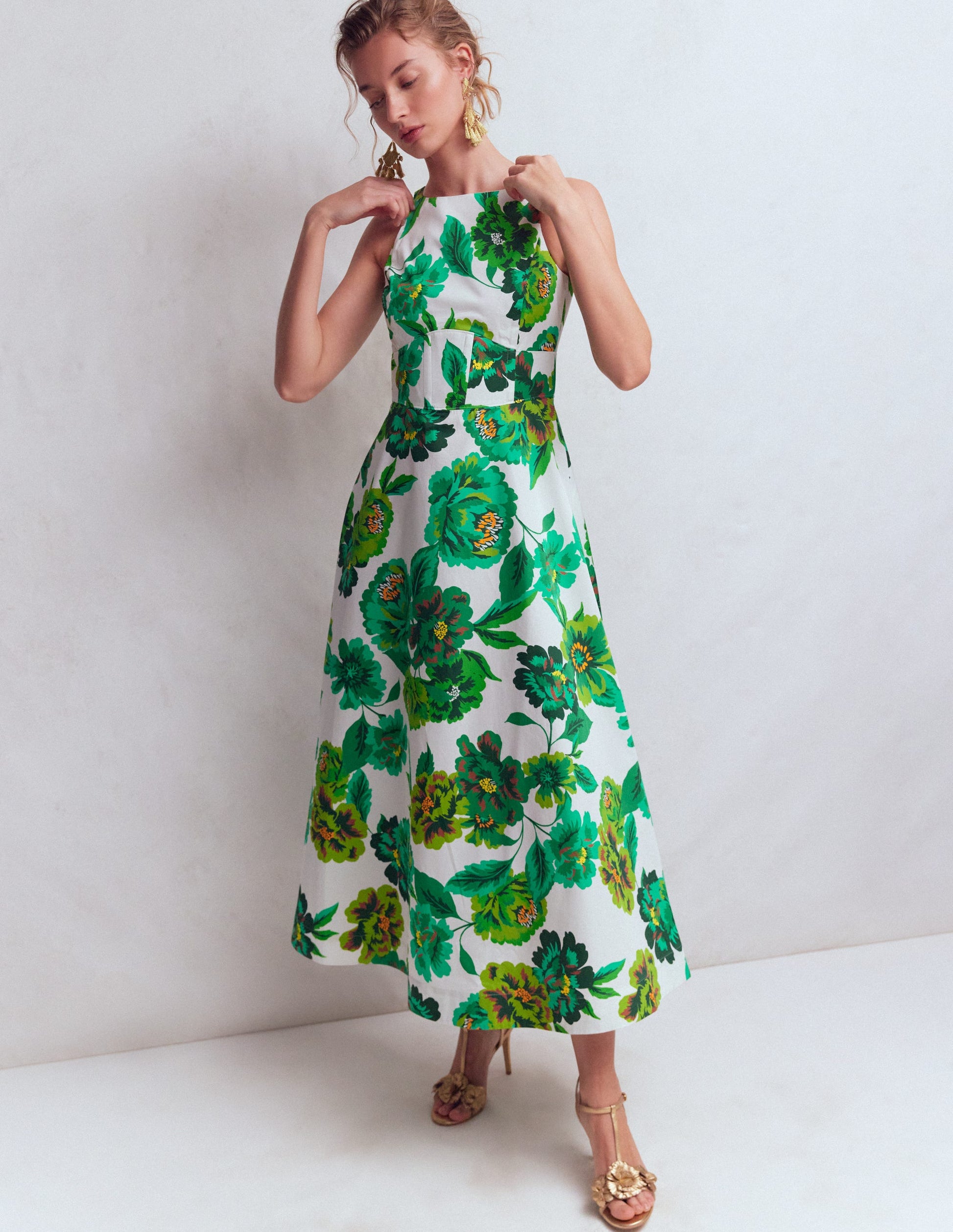 Silvia Boned Bodice Maxi Dress-Green Opulent Blossom | Boden USA Silvia Boned Bodice Maxi Dress-Green Opulent Blossom | Boden USA