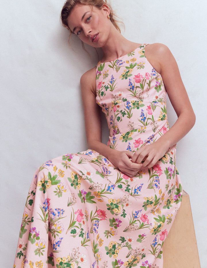 Silvia Boned Bodice Maxi Dress-French Pink, Delicate Blossom