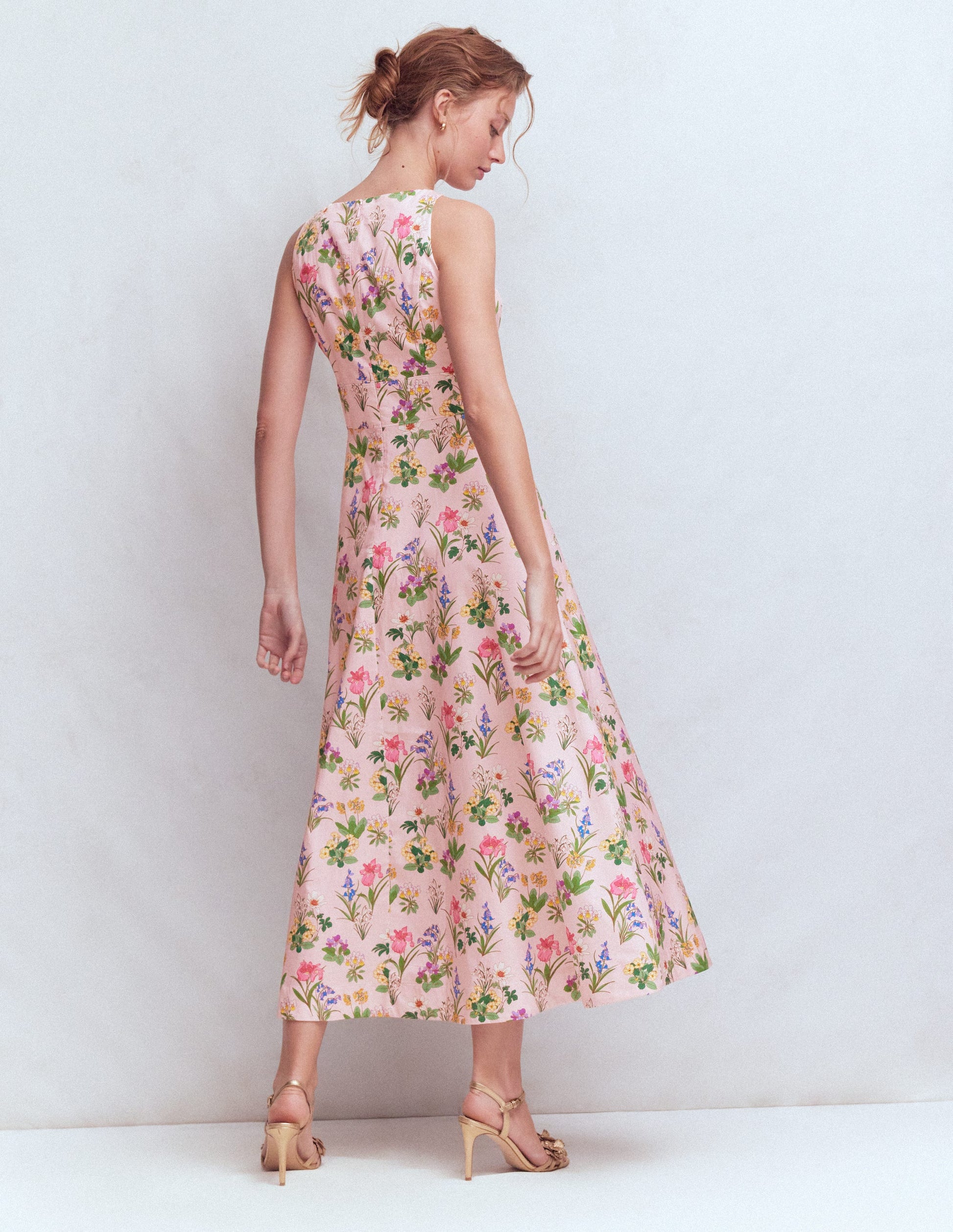 Silvia Boned Bodice Maxi Dress-French Pink, Delicate Blossom