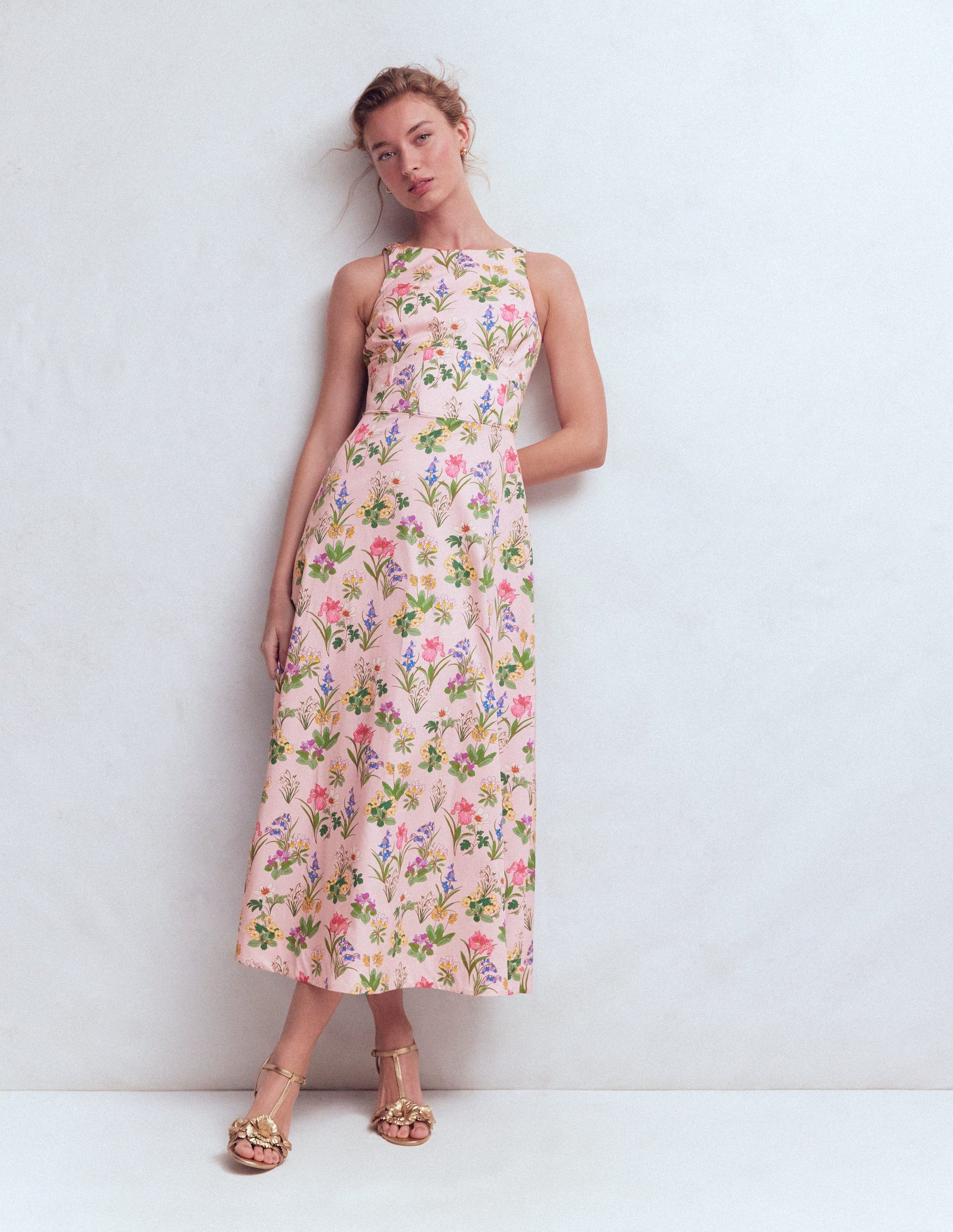 Silvia Boned Bodice Maxi Dress-French Pink, Delicate Blossom-4