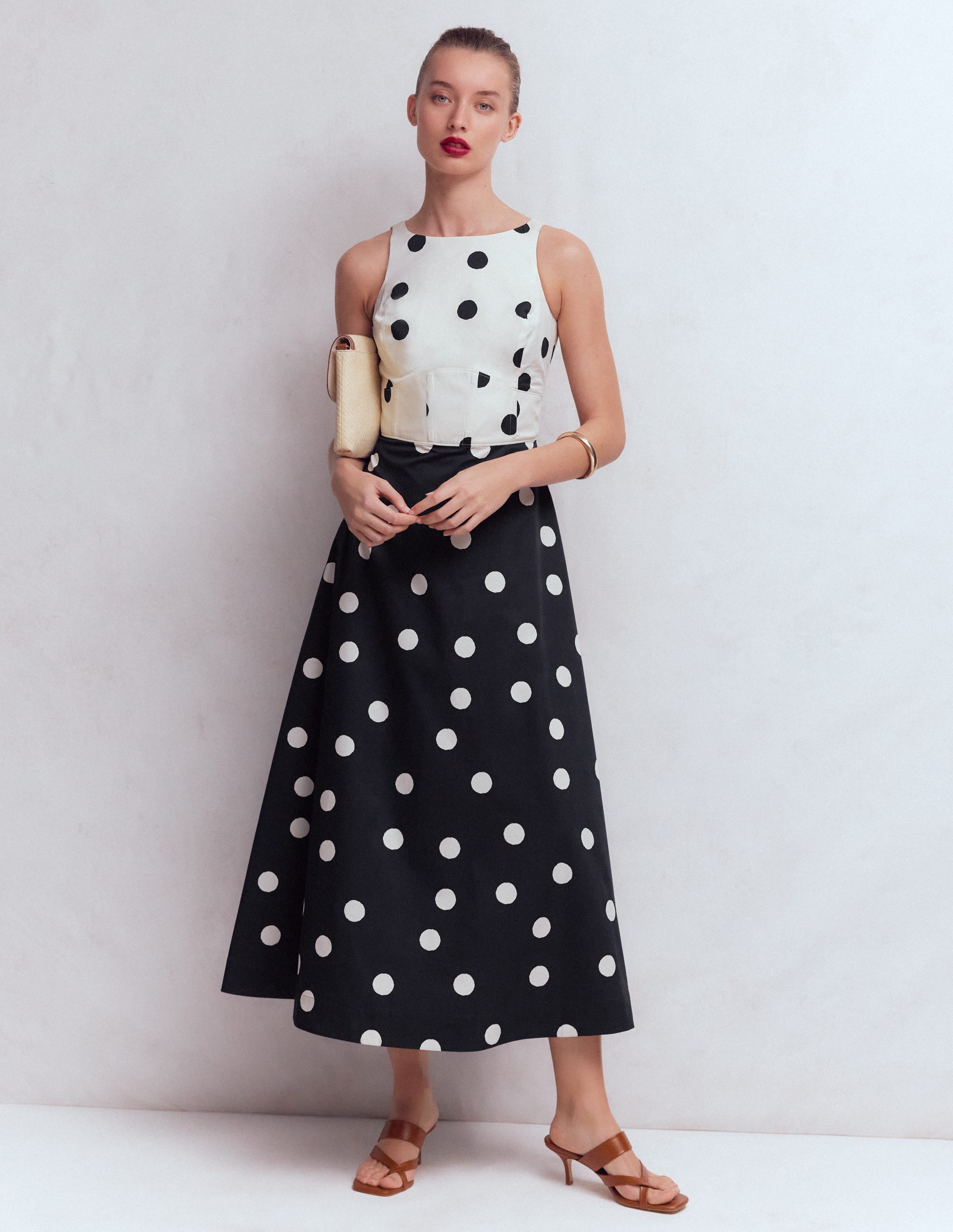 Silvia Boned Bodice Maxi Dress - French Navy Painted Spaced Dot