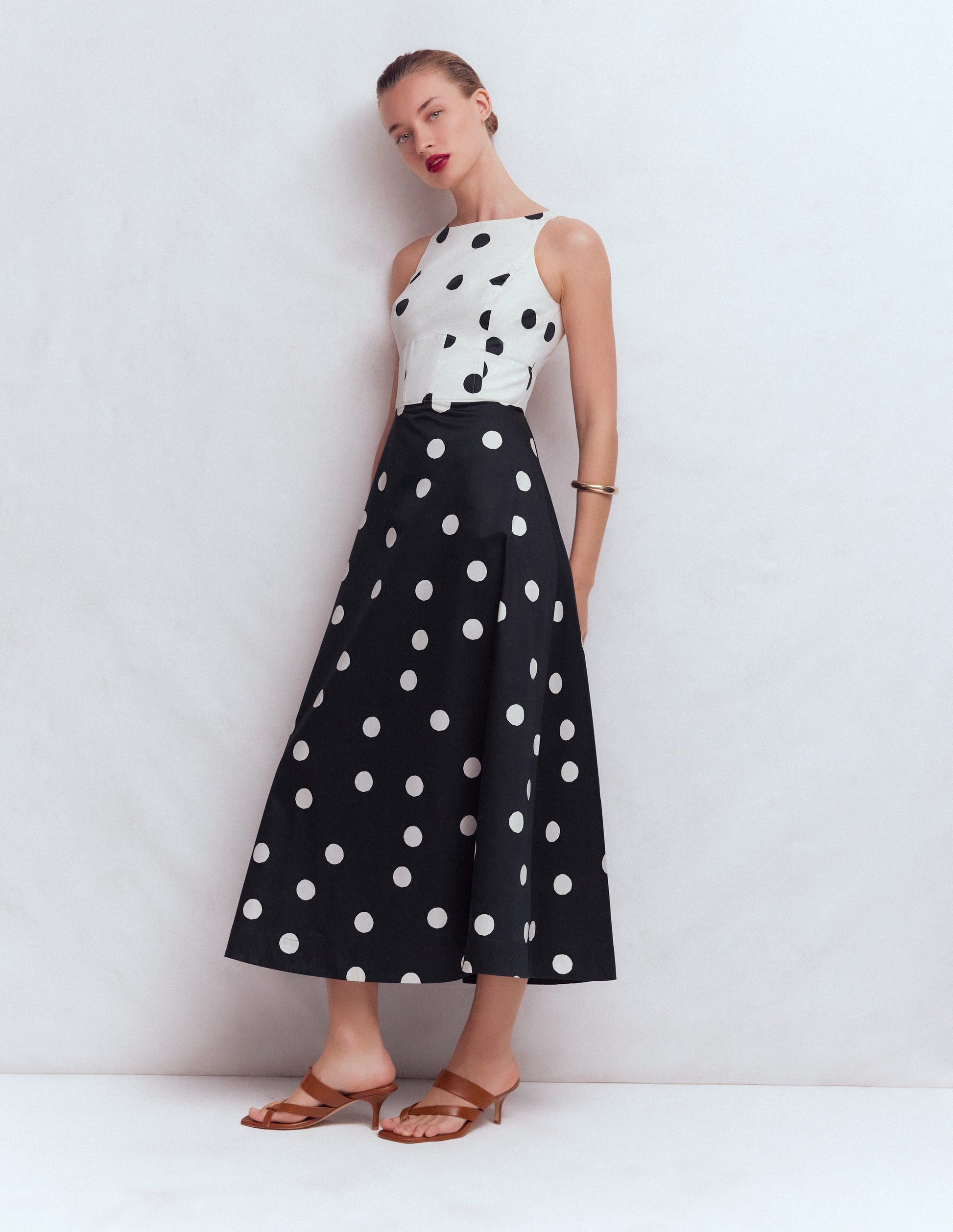 Silvia Boned Bodice Maxi Dress-French Navy Painted Spaced Dot-4