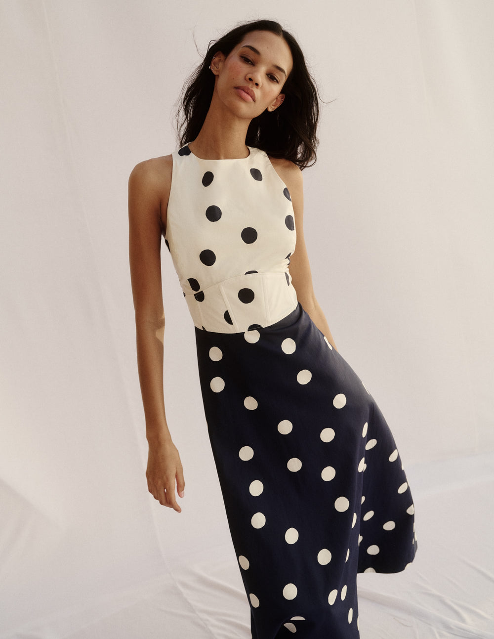 Silvia Boned Bodice Maxi Dress - French Navy Painted Spaced Dot | Boden USA