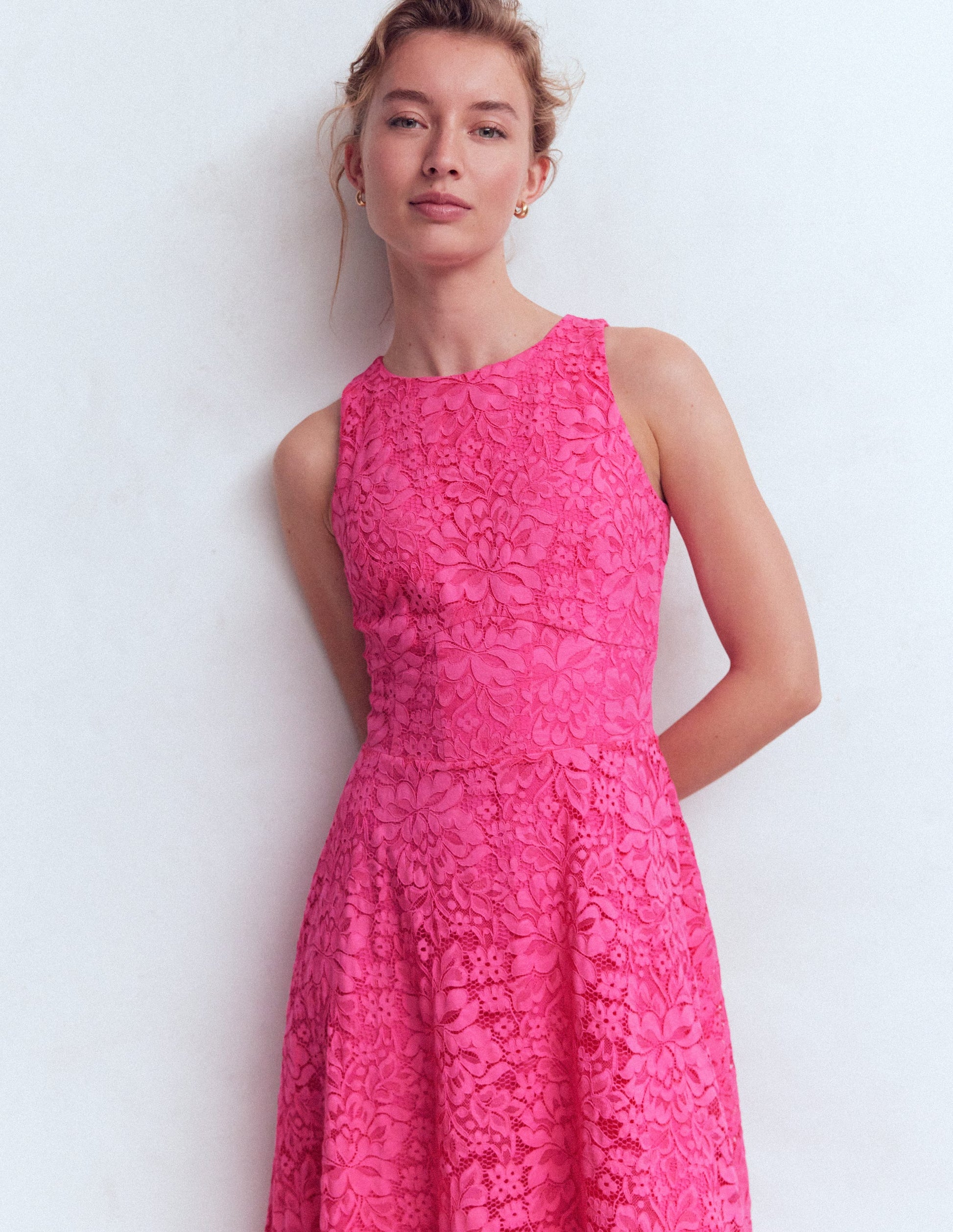 Silvia Boned Bodice Maxi Dress-Pink Punch Lace | Boden USA