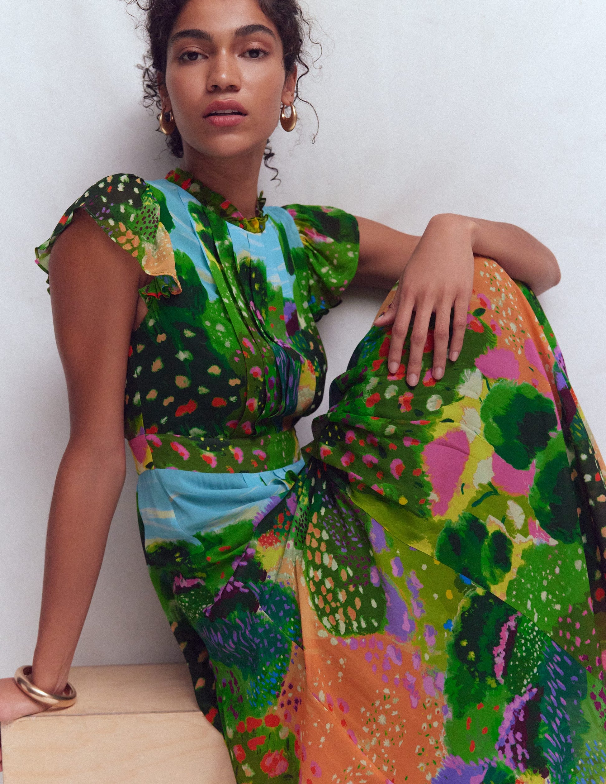 Pleat Ruffle Maxi Dress-Multi, Garden Path-1