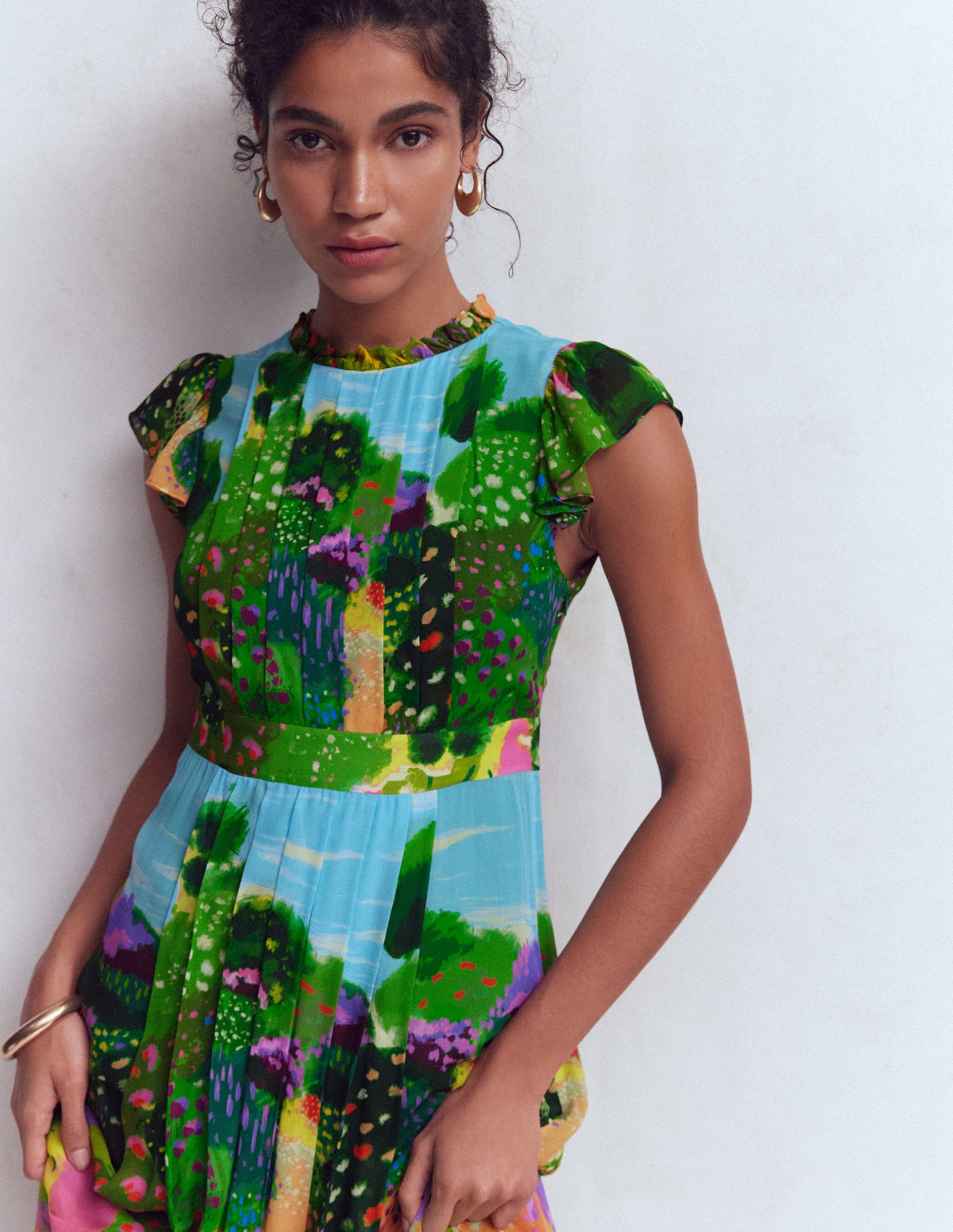 Pleat Ruffle Maxi Dress-Multi, Garden Path-2