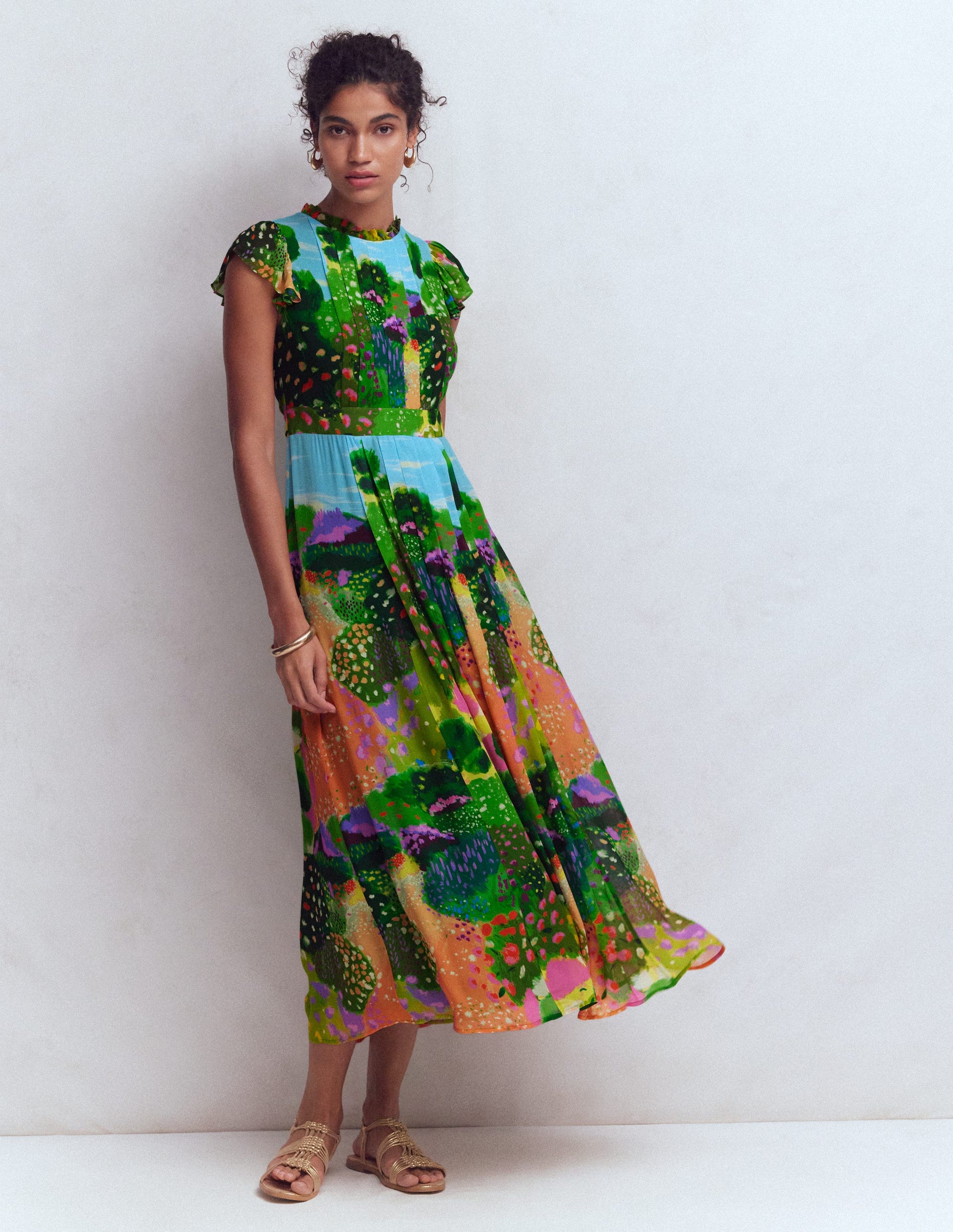 Pleat Ruffle Maxi Dress-Multi, Garden Path | Boden USA Pleat Ruffle Maxi Dress-Multi, Garden Path | Boden USA