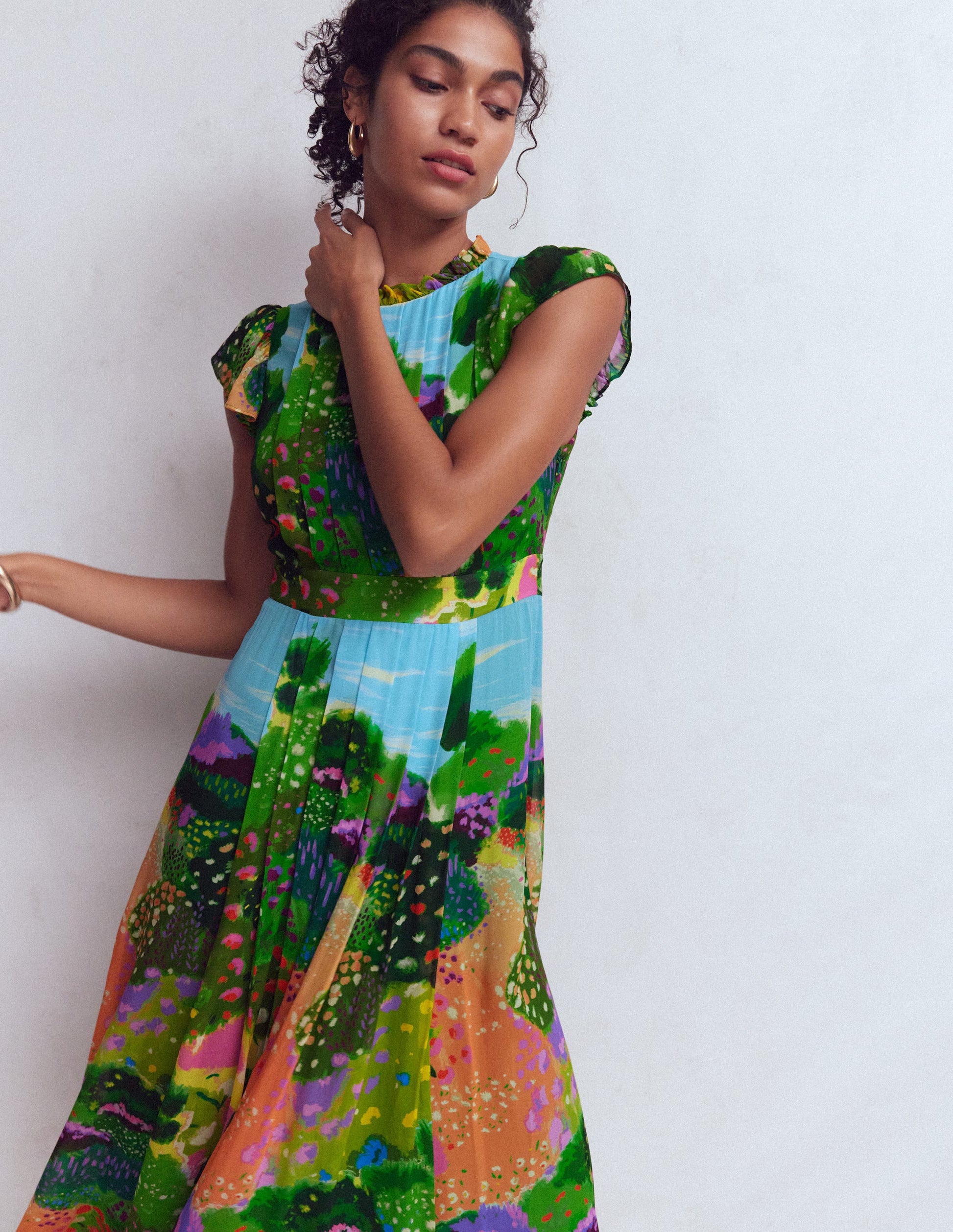 Pleat Ruffle Maxi Dress-Multi, Garden Path-5