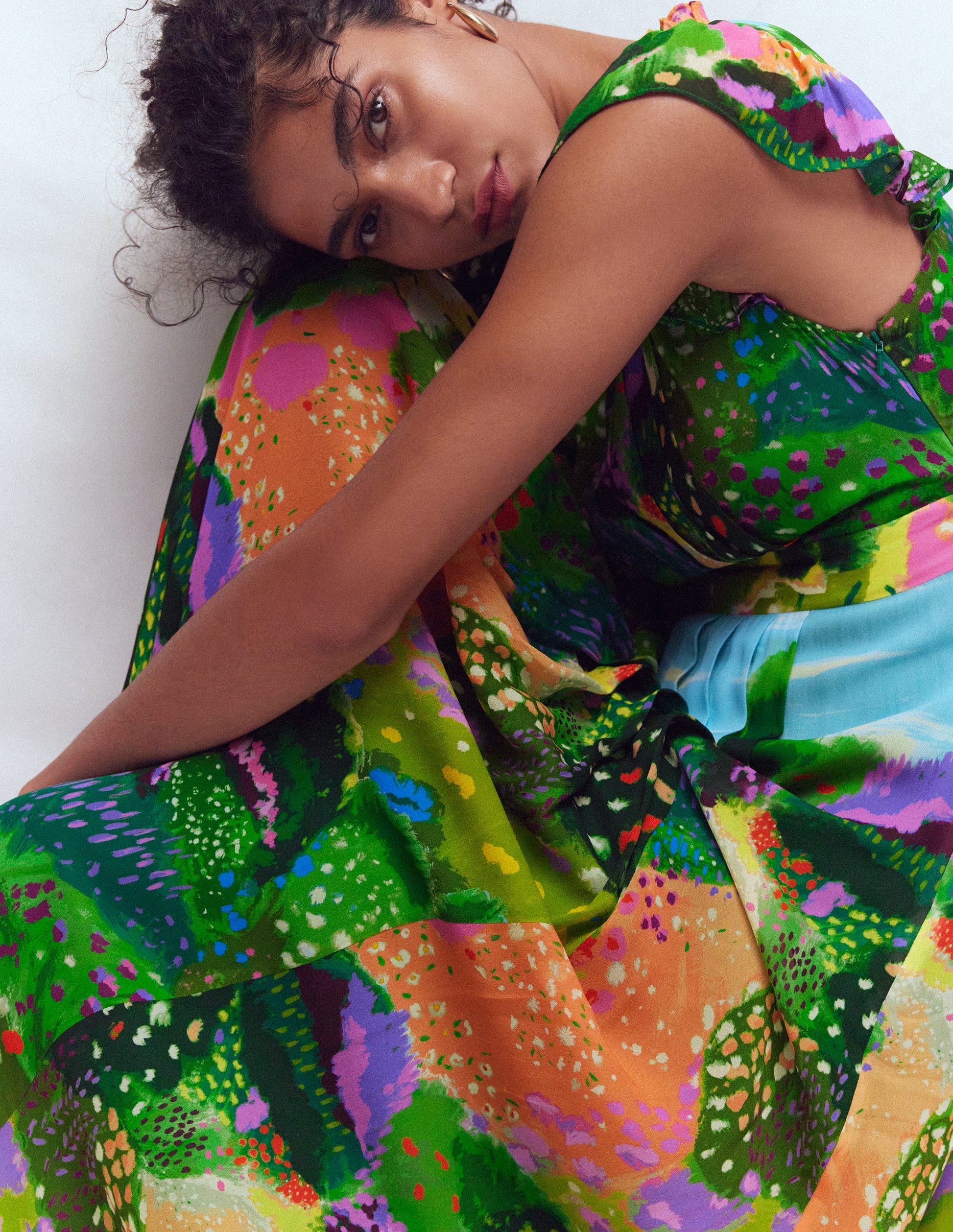 Pleat Ruffle Maxi Dress-Multi, Garden Path-6