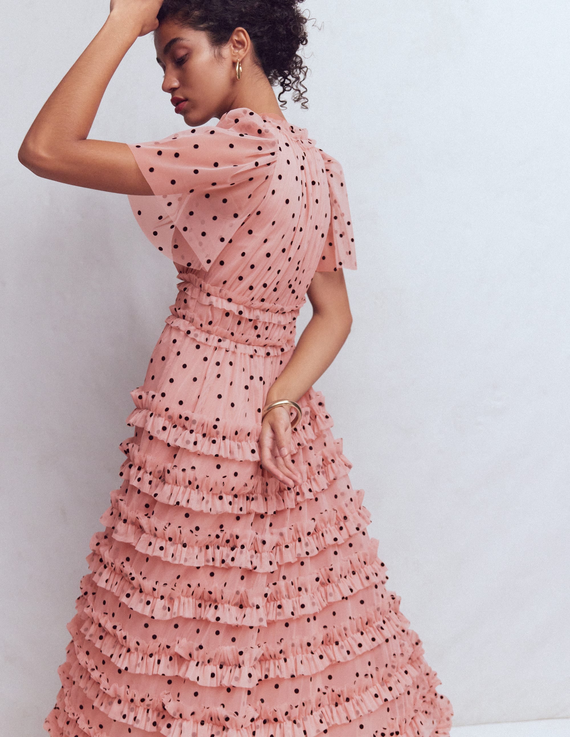 V-Neck Ruffle Tulle Dress-Ivory Black Spot | Boden USA