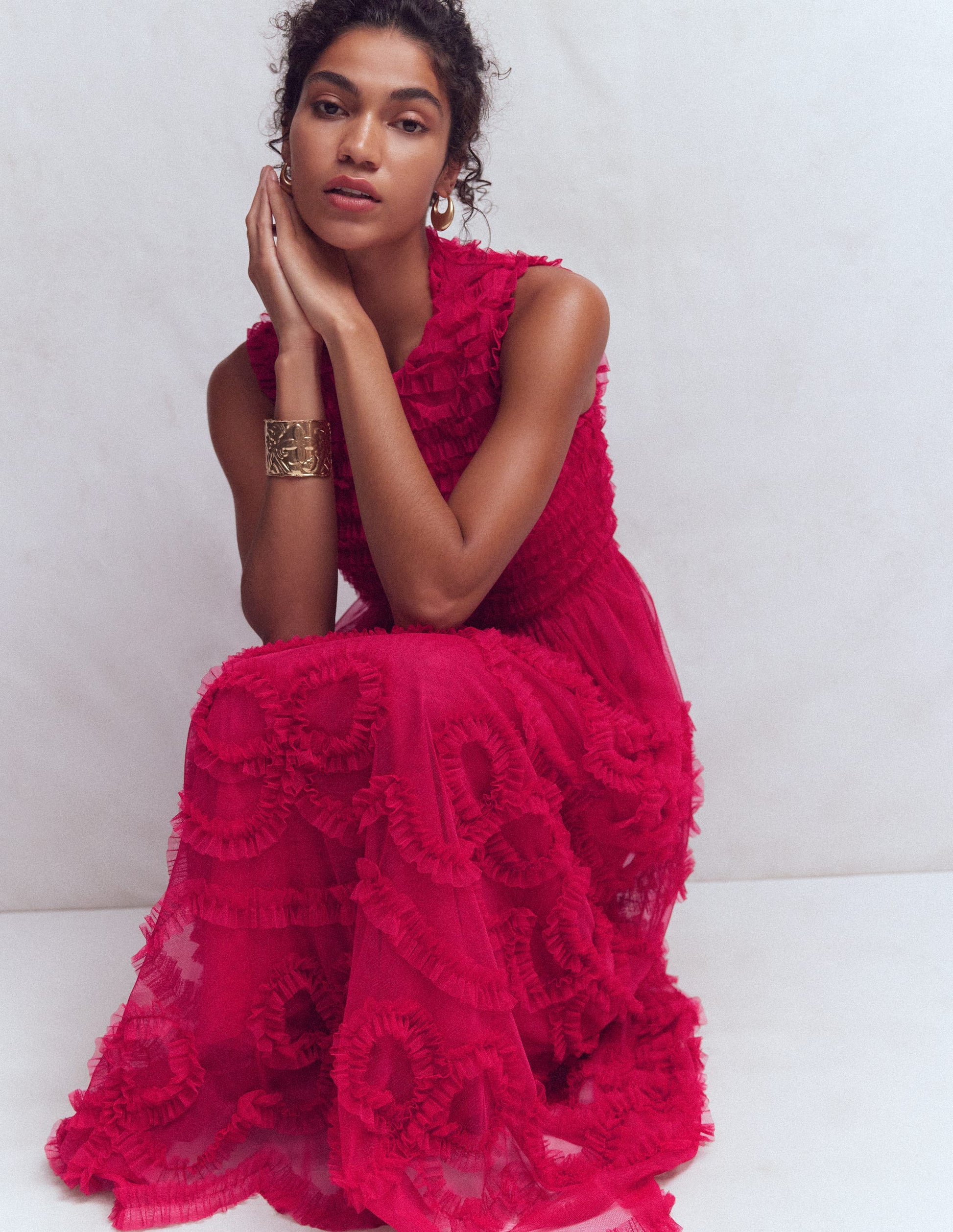 Tulle Bow Party Dress-Vibrant Pink-1