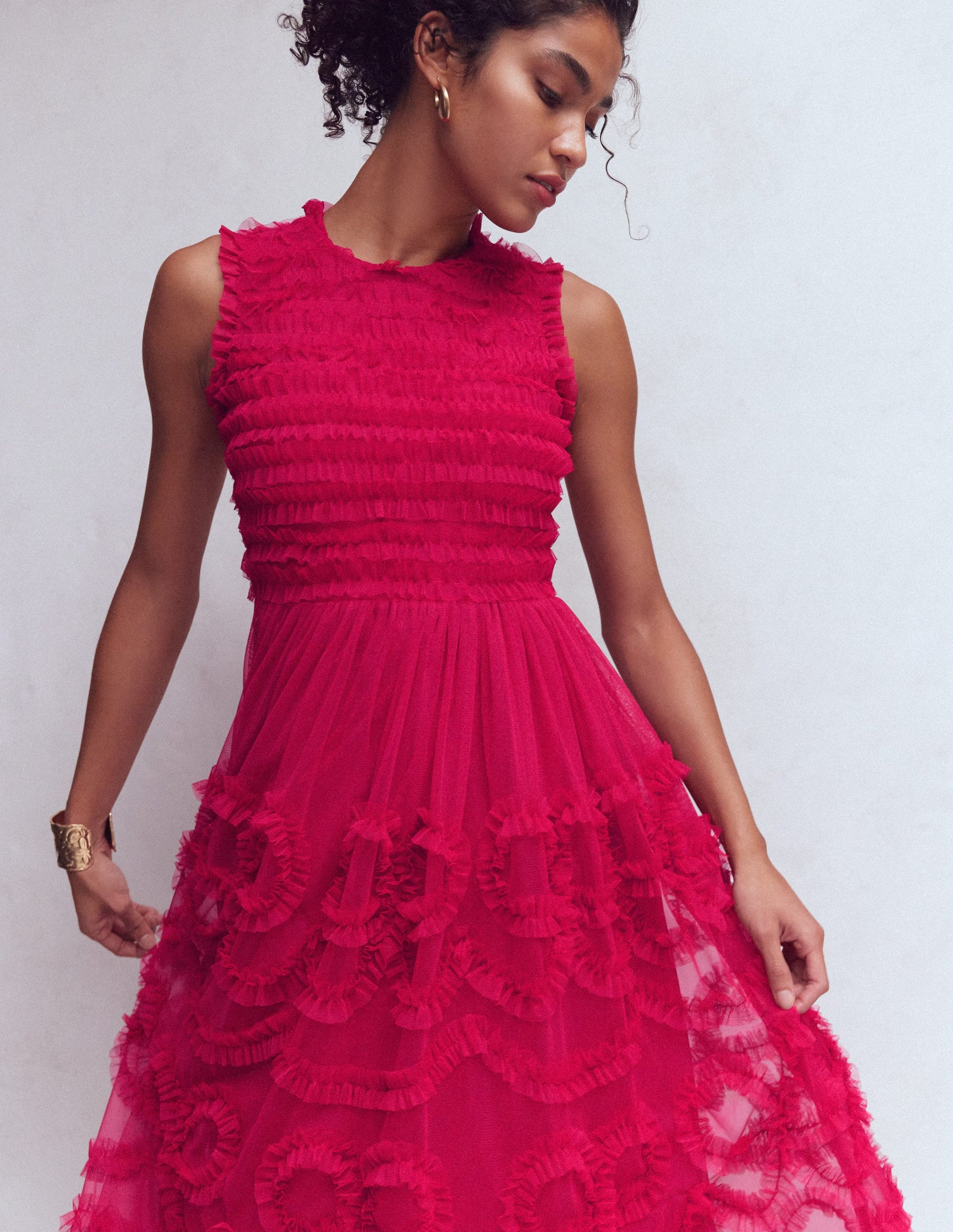 Tulle Bow Party Dress-Vibrant Pink-2