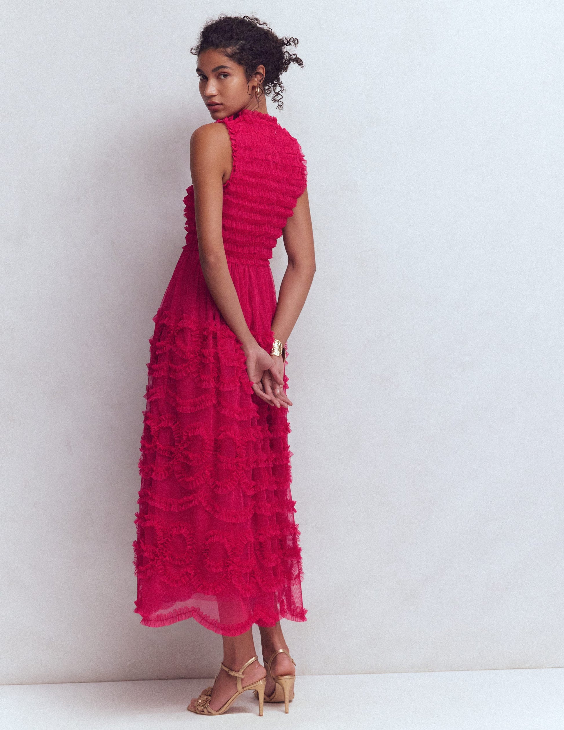 Tulle Bow Party Dress-Vibrant Pink-3