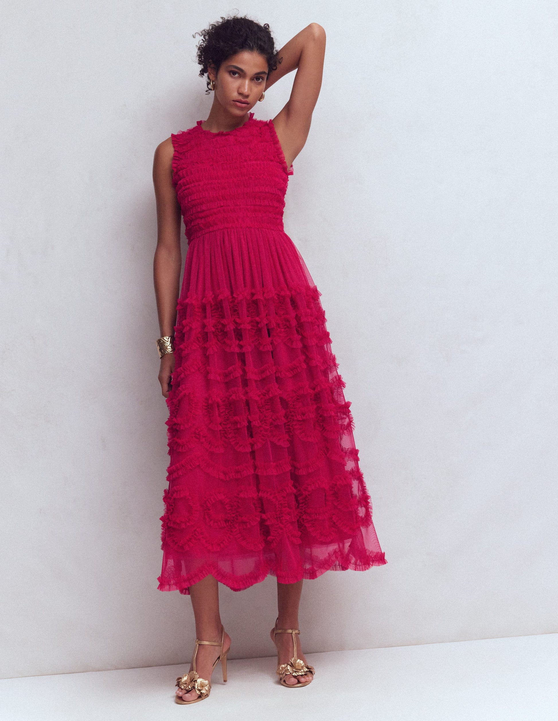 Tulle Bow Party Dress-Vibrant Pink-4