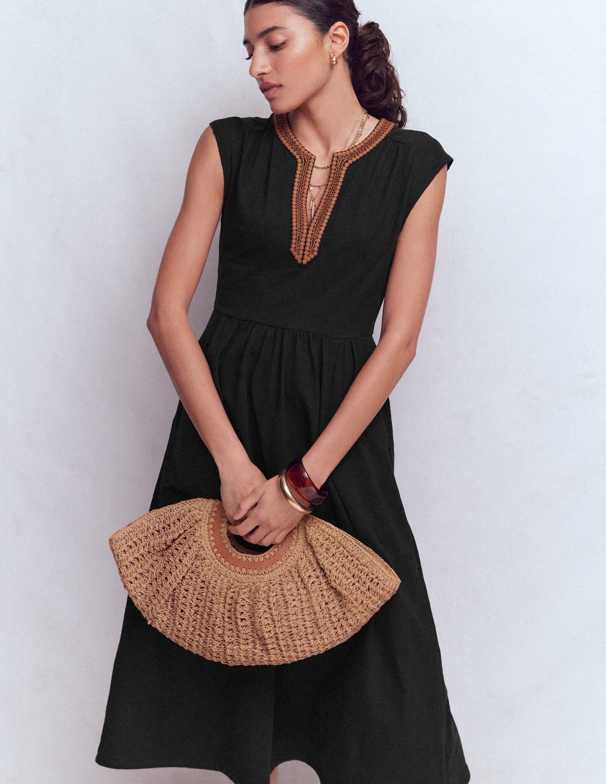 May Jersey Midi Dress-Black | Boden USA May Jersey Midi Dress-Black | Boden USA