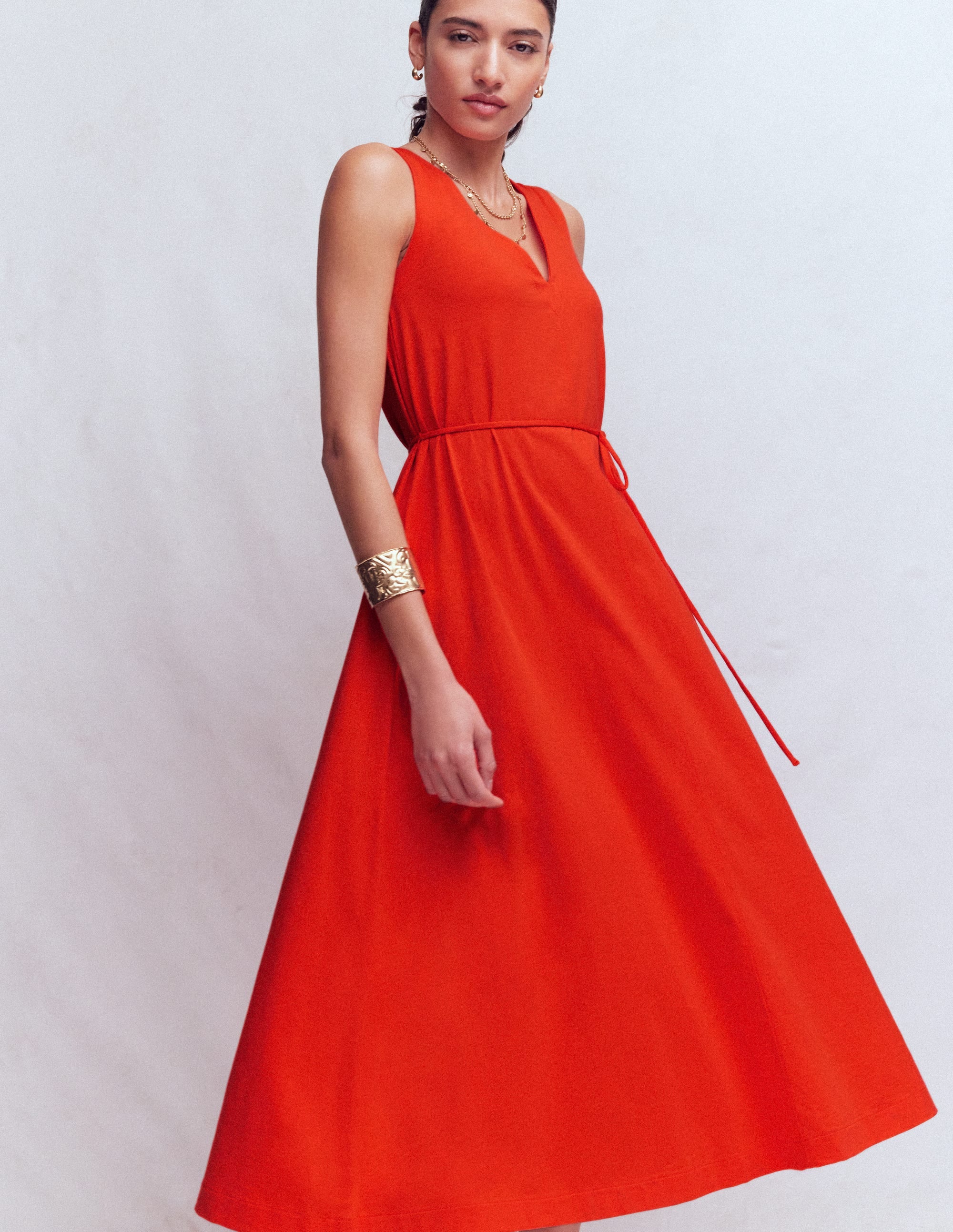 Mia V-neck Jersey Midi Dress-Firecracker Red | Boden USA