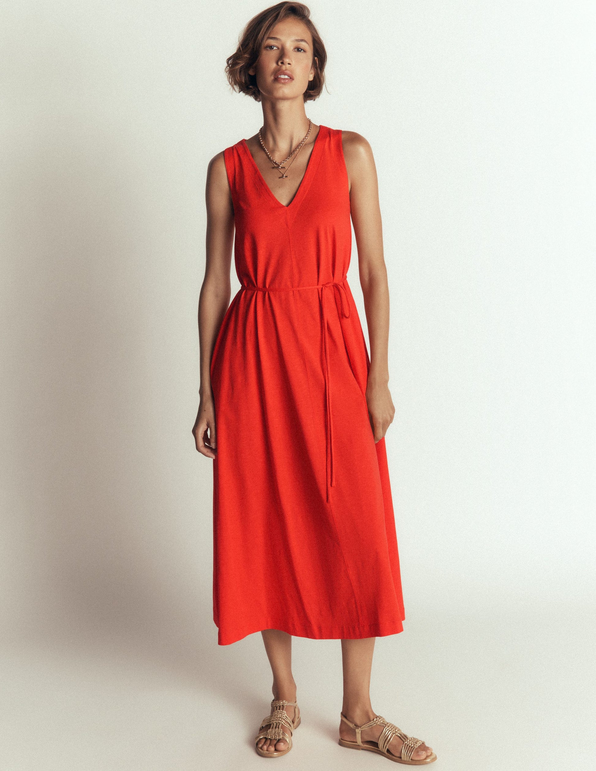 Boden Women's Mia V-neck Jersey Midi Dress in Red Boden Women's Mia V-neck Jersey Midi Dress in Red
