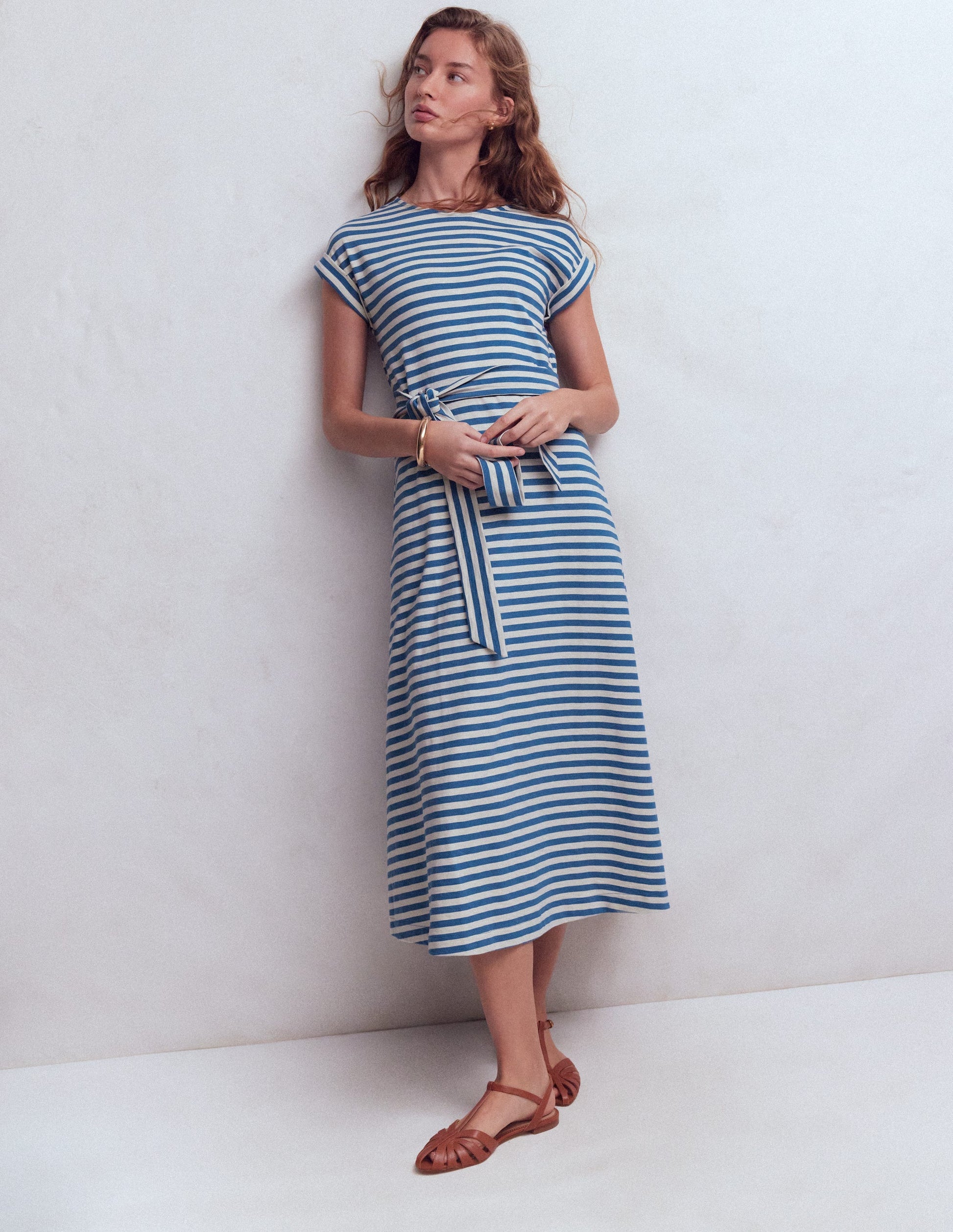 Eve Jersey Midi Dress-Blue and Ivory Stripe-2