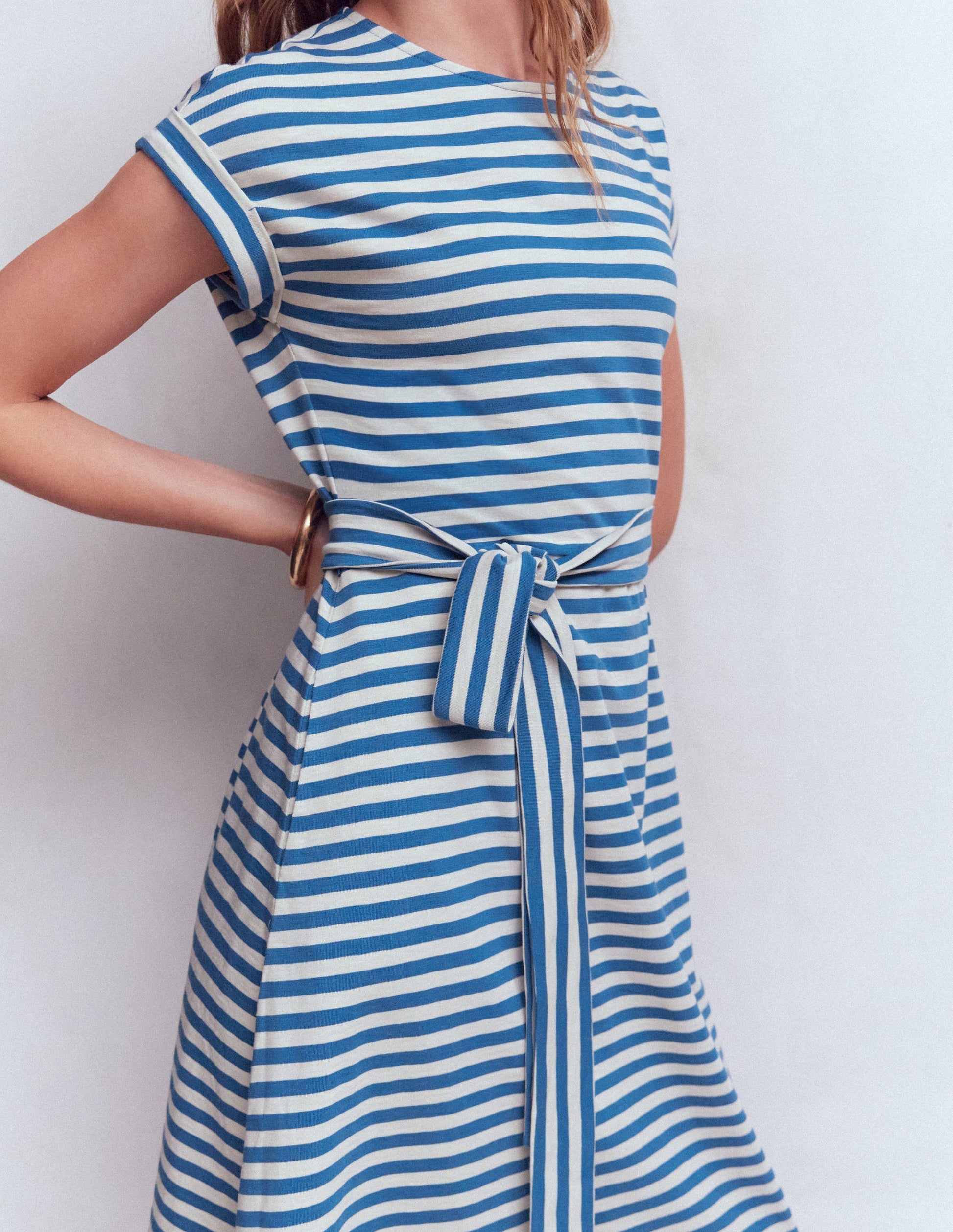 Eve Jersey Midi Dress-Blue and Ivory Stripe-3