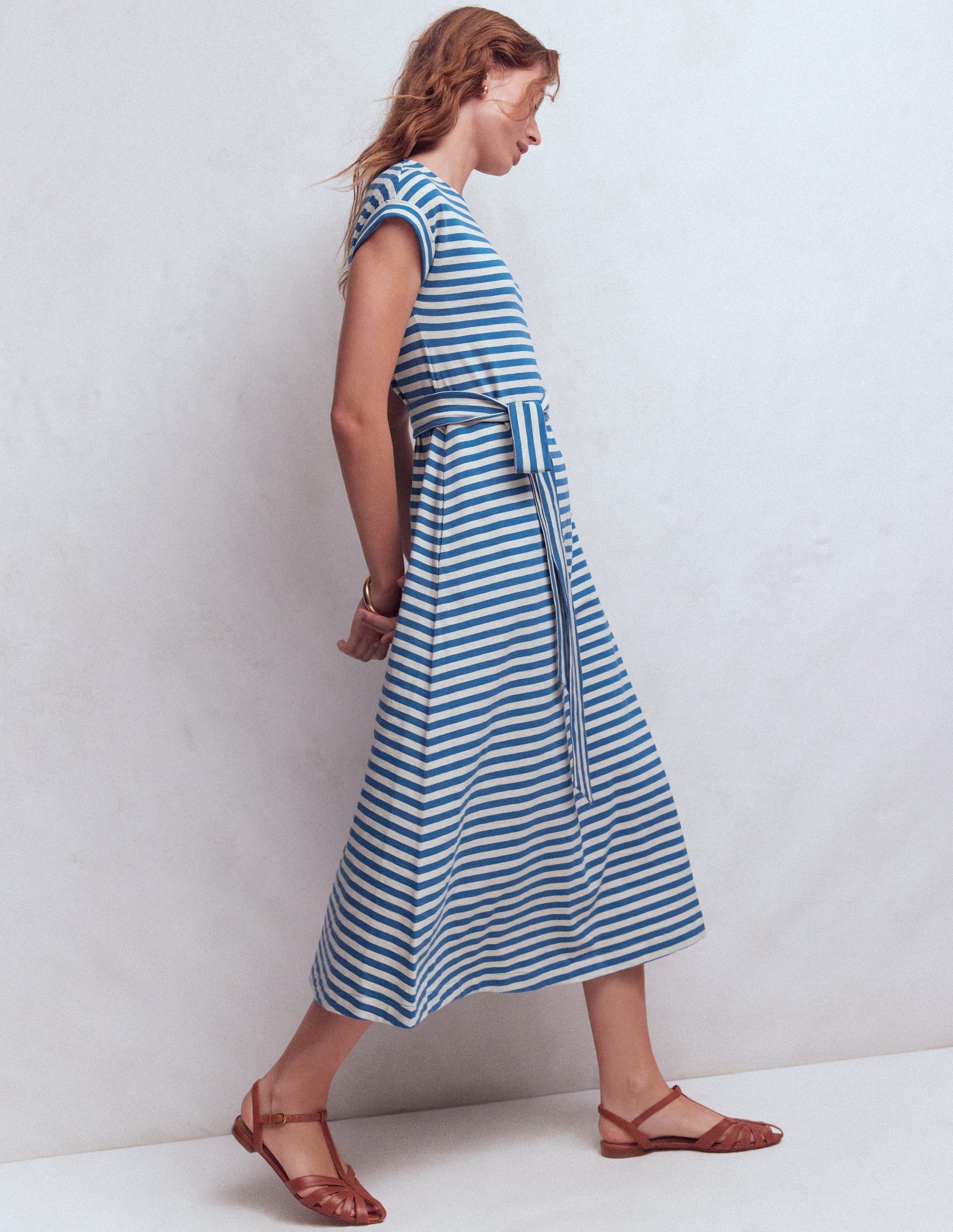Eve Jersey Midi Dress-Blue and Ivory Stripe-5