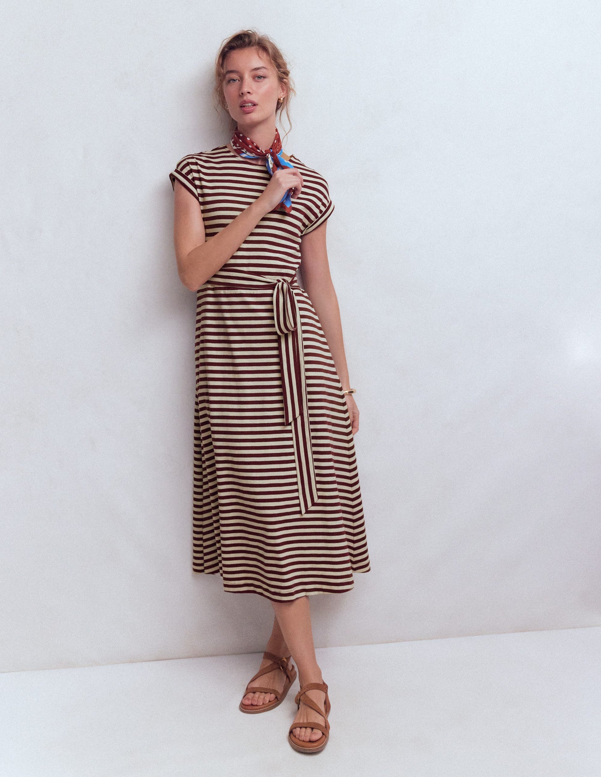 Eve Jersey Midi Dress-Deep Wisteria, Ivory Stripe | Boden USA Eve Jersey Midi Dress-Deep Wisteria, Ivory Stripe | Boden USA
