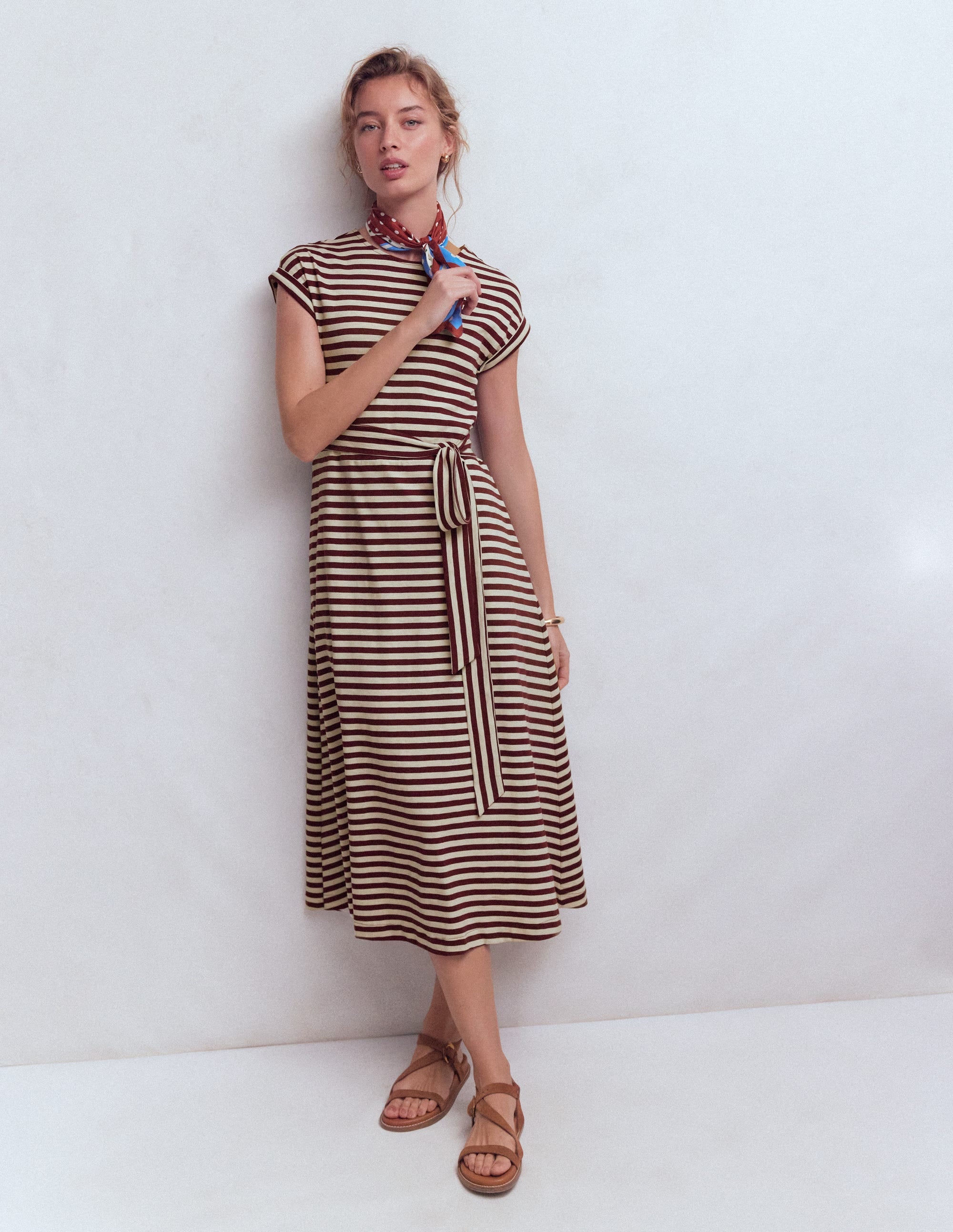 Eve Jersey Midi Dress-Deep Wisteria, Ivory Stripe - Image 1