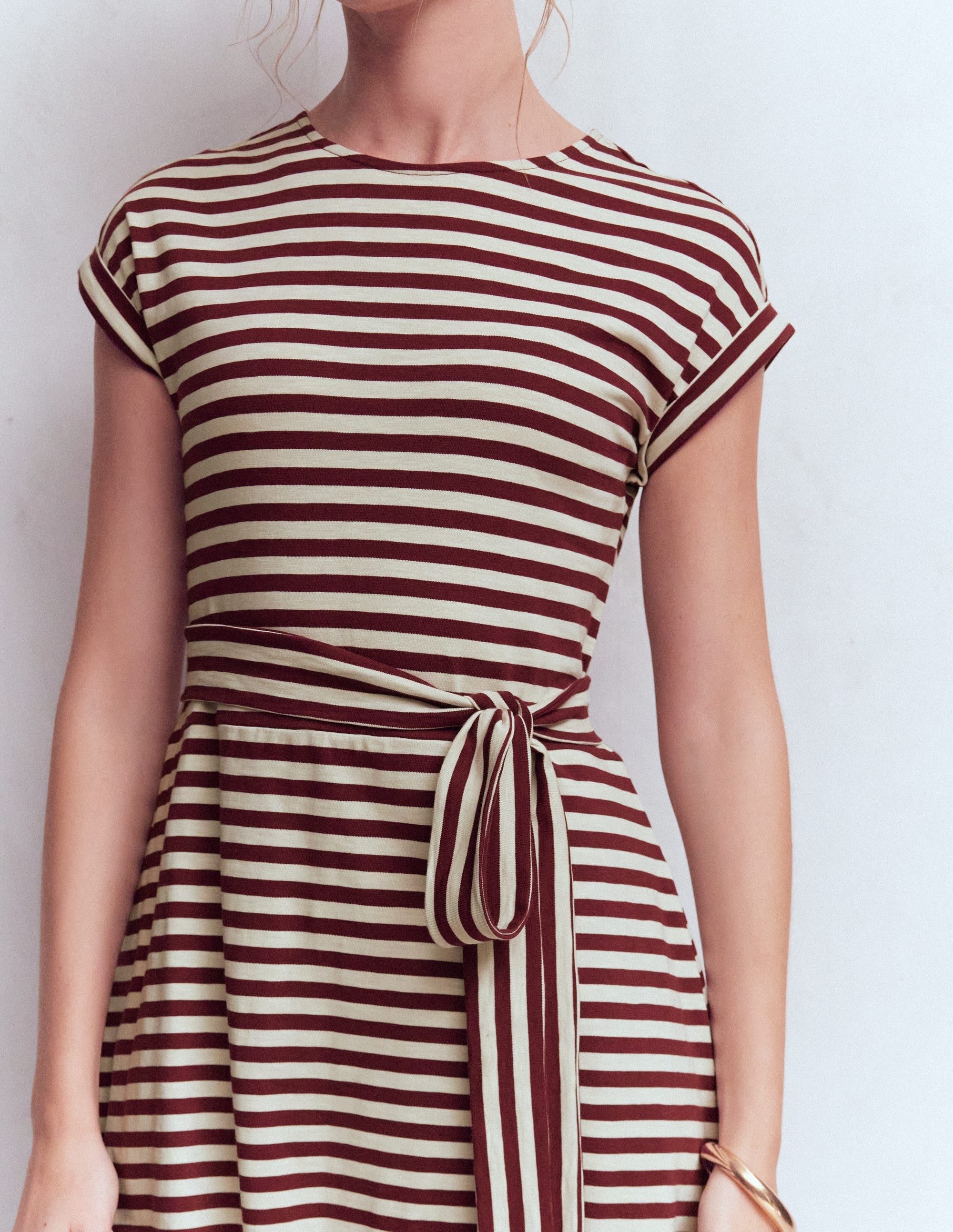 Eve Jersey Midi Dress-Deep Wisteria, Ivory Stripe - Image 2