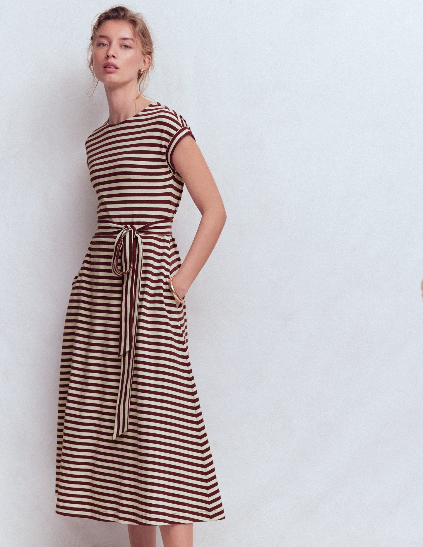 Eve Jersey Midi Dress-Deep Wisteria, Ivory Stripe