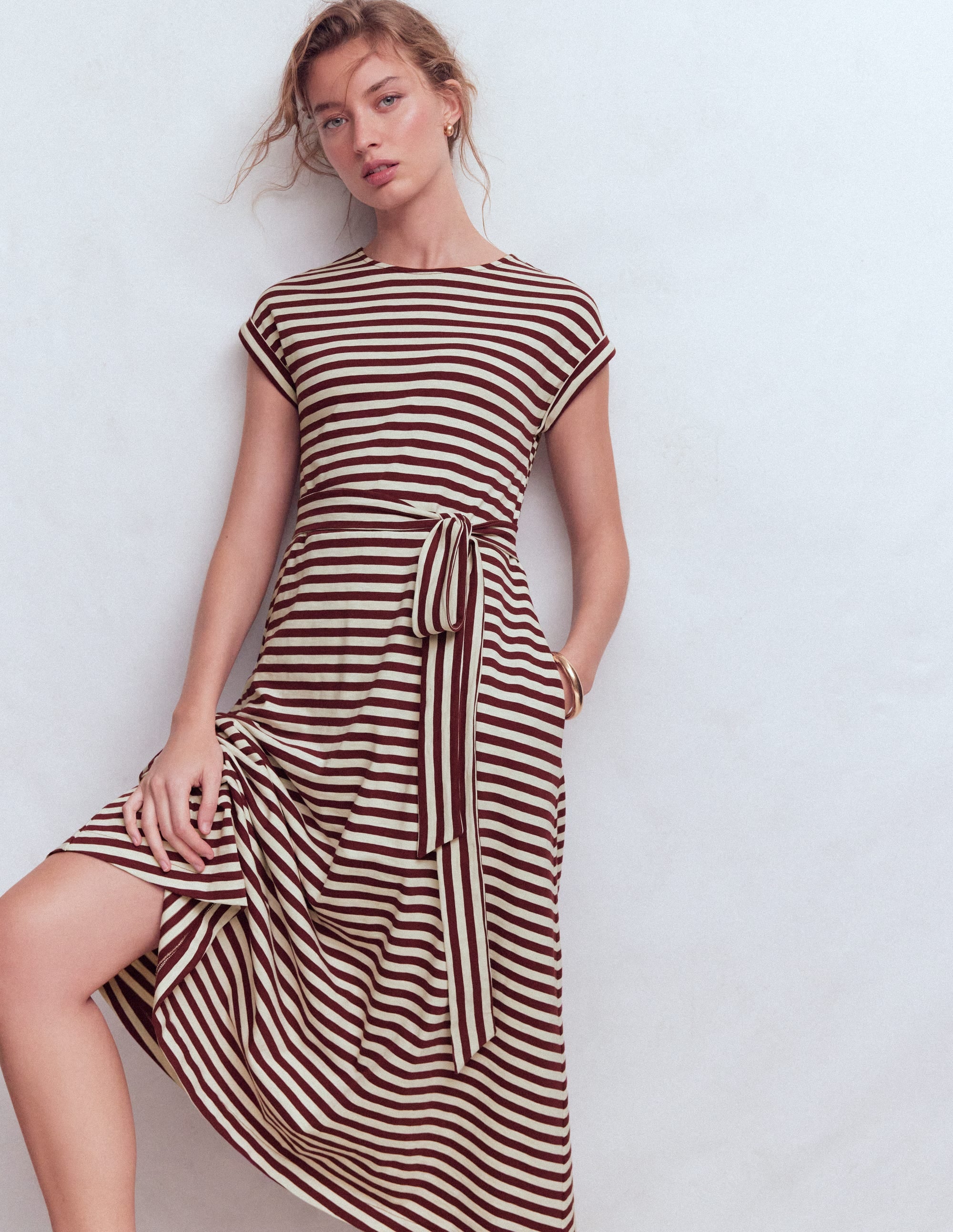 eva jersey midi dress boden Eve Jersey Midi Dress - Deep Wisteria, Ivory Stripe