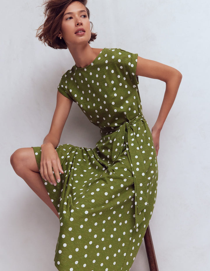 Eve Jersey Midi Dress-Olive, Painted Dot Spaced