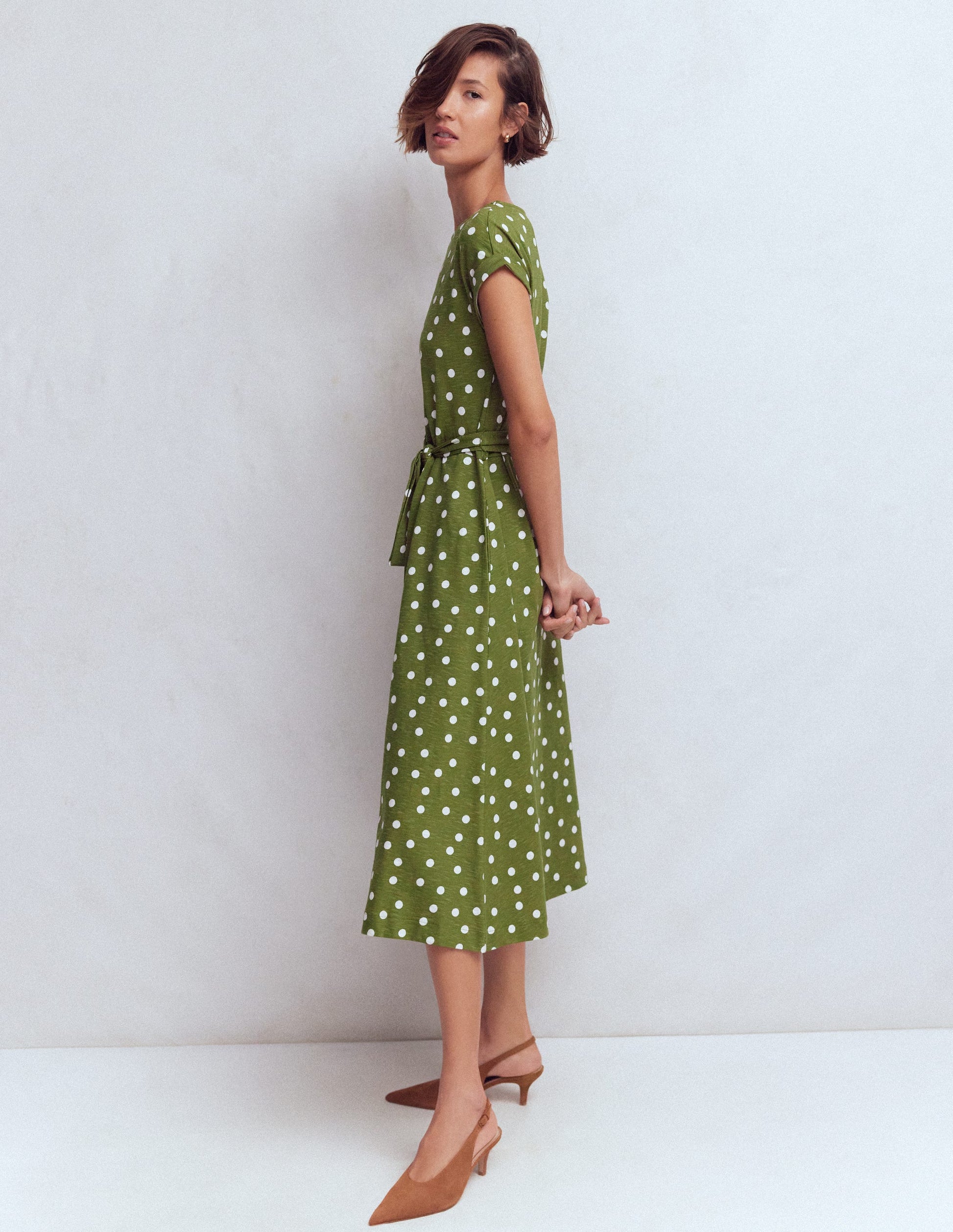 Eve Jersey Midi Dress-Olive, Painted Dot Spaced-4