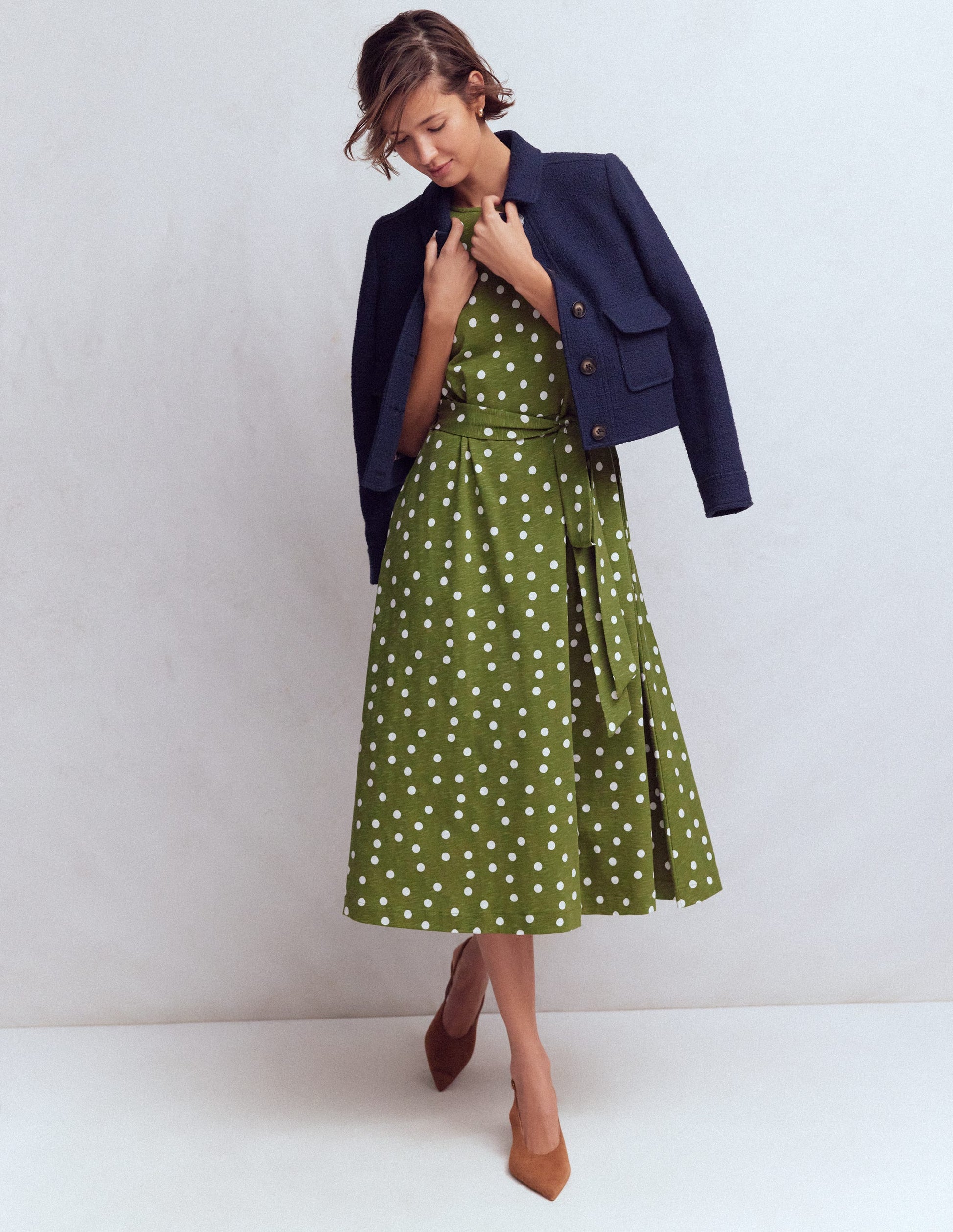 Eve Jersey Midi Dress-Olive, Painted Dot Spaced-5