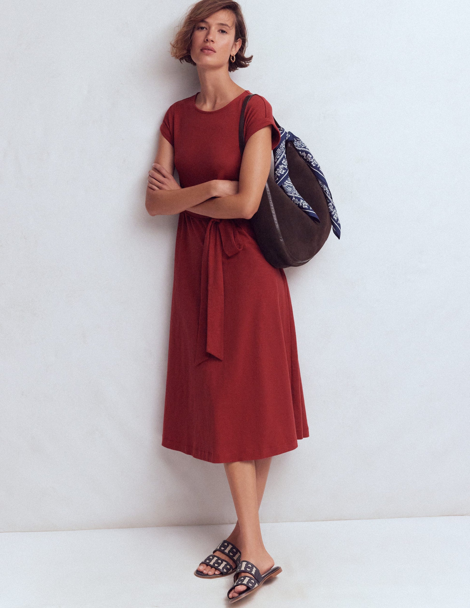 Boden Women's Eve Jersey Midi Dress in Brown | Size 8 Boden Women's Eve Jersey Midi Dress in Brown | Size 8