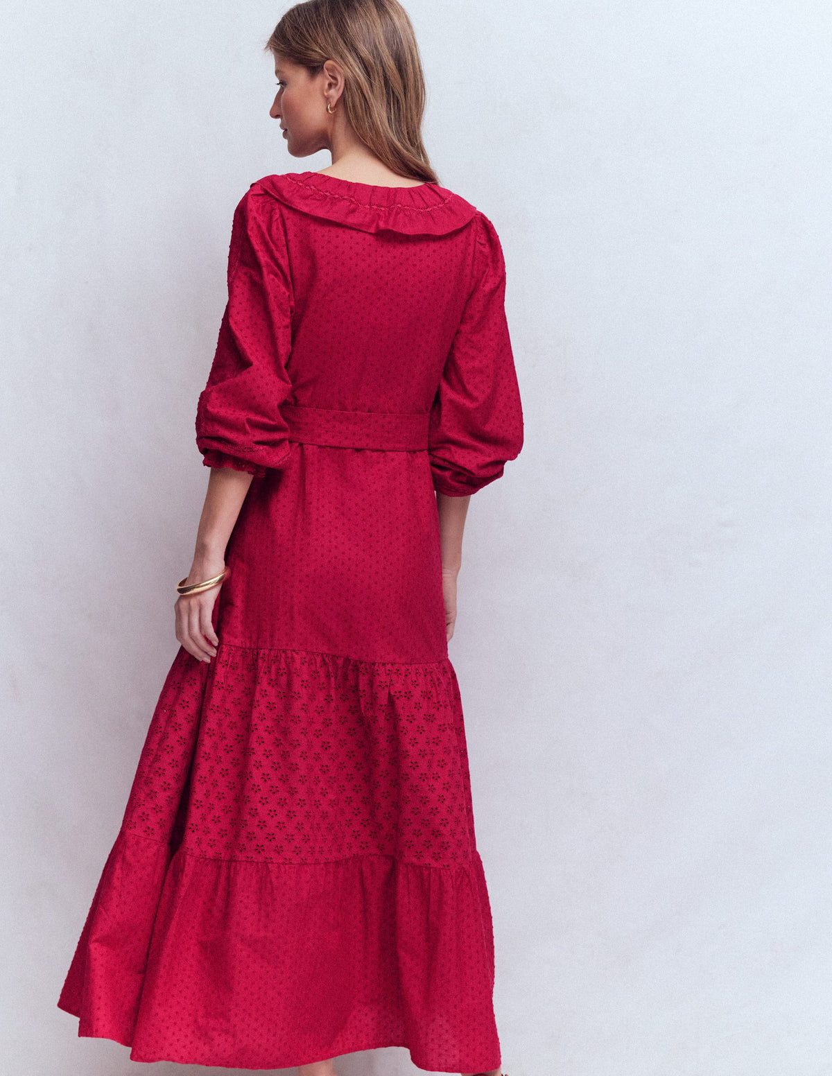 Ruffle Front Cotton Dress-Persian Red - Image 3