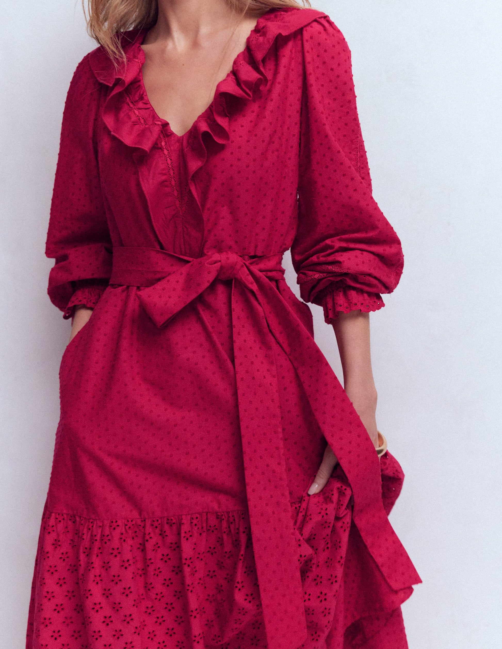 Boden Women's Ruffle Front Cotton Dress in Pink | Size 14 Boden Women's Ruffle Front Cotton Dress in Pink | Size 14