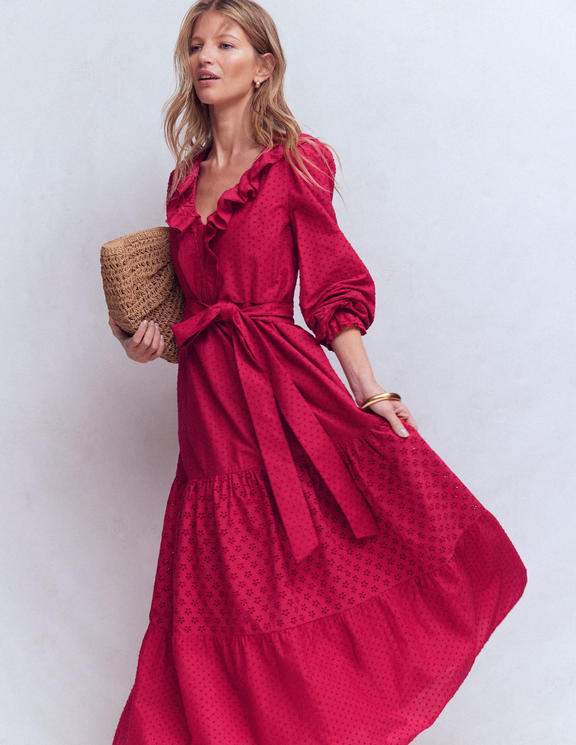 Ruffle Front Cotton Dress-Persian Red - Image 6