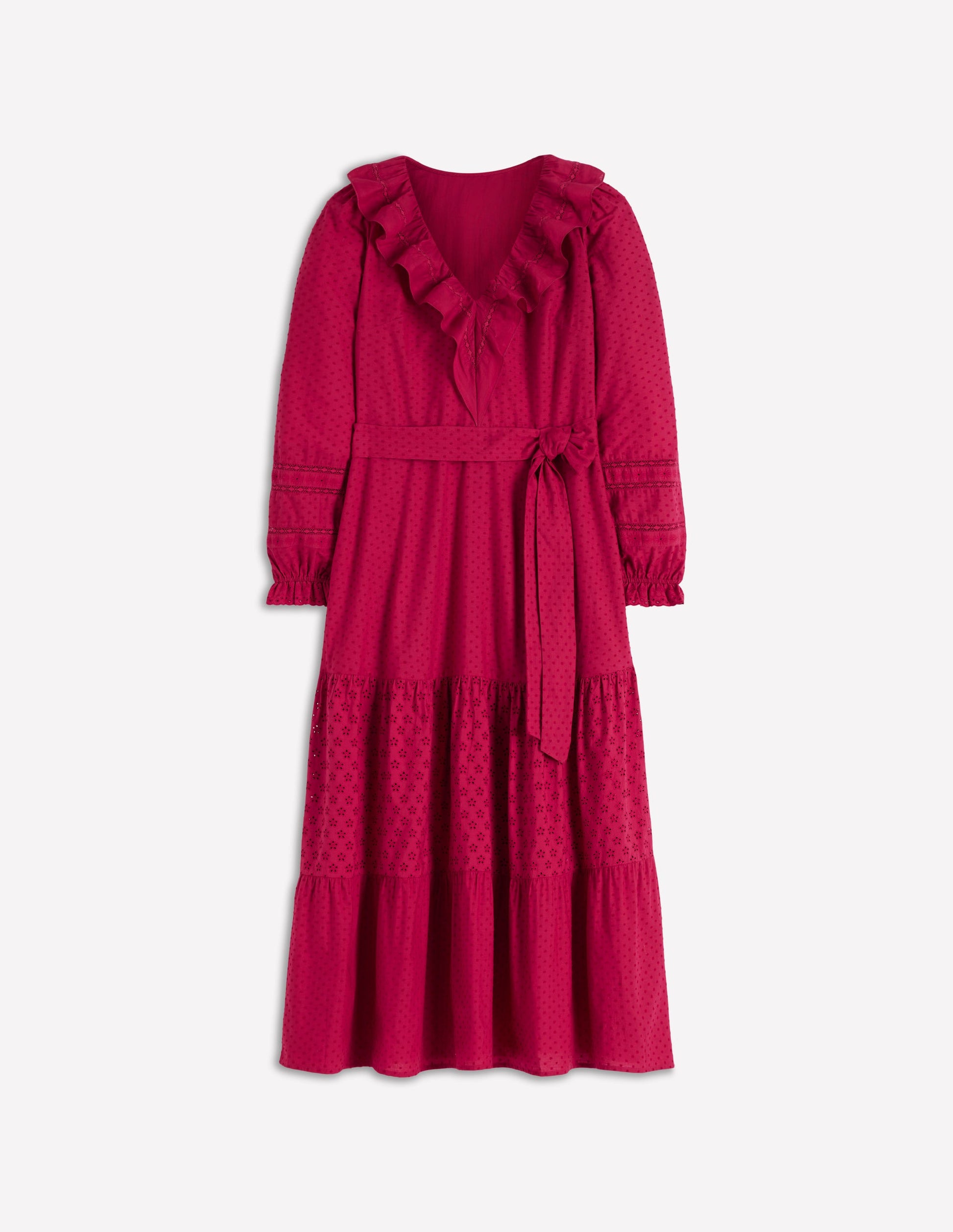 knee length dresses for ladies Ruffle Front Cotton Dress-Persian Red