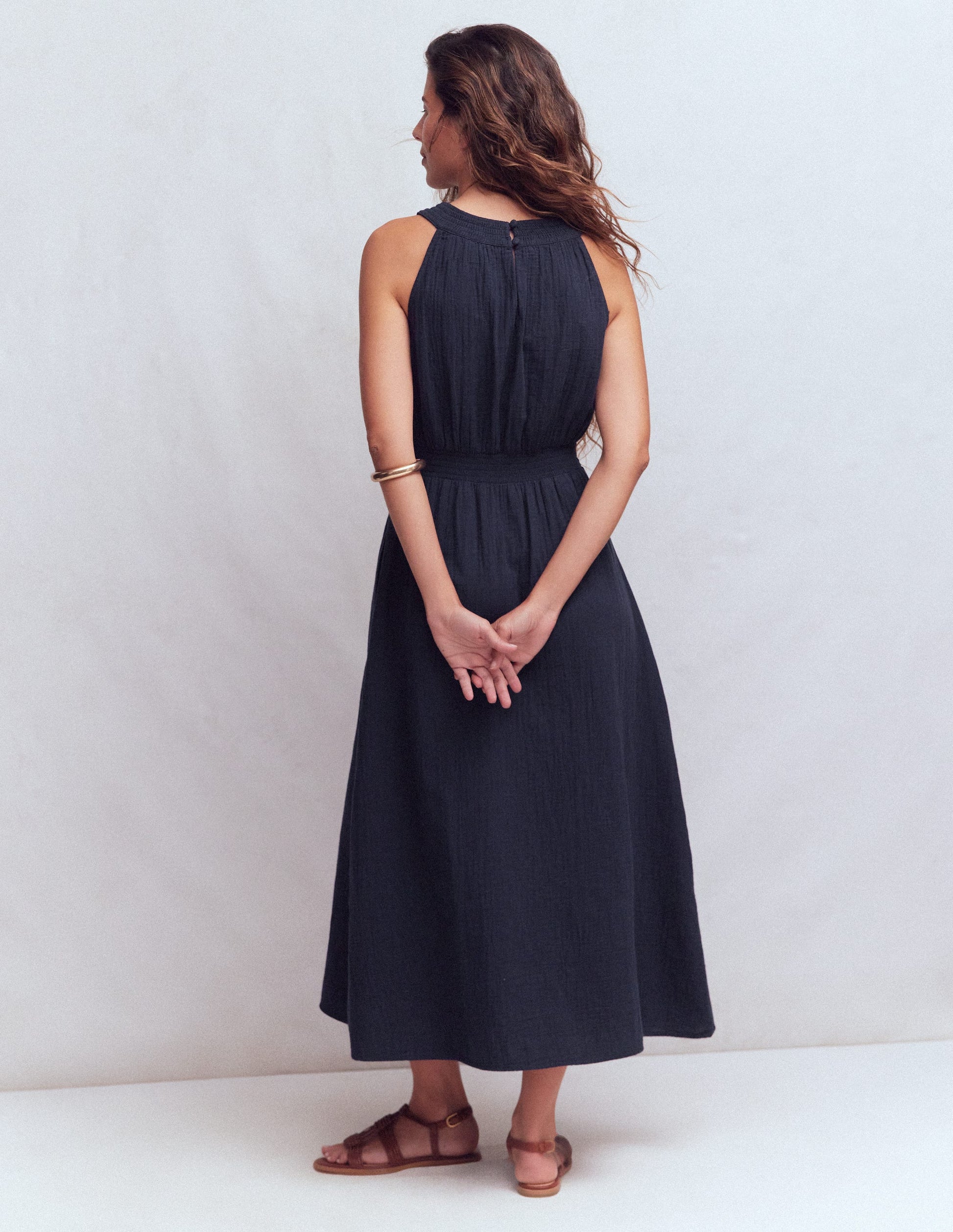 Daphne Double Cloth Dress-NAVY-3