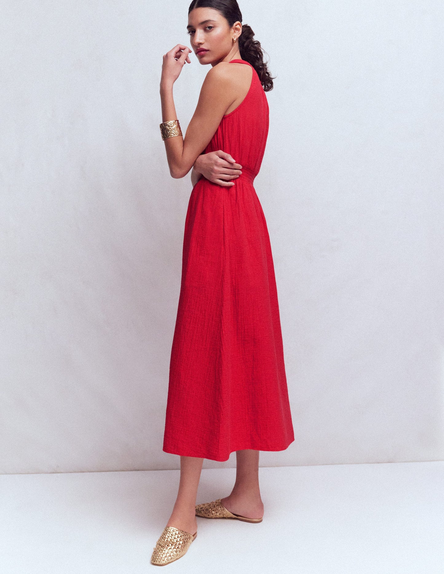 Daphne Double Cloth Dress-Merida Red