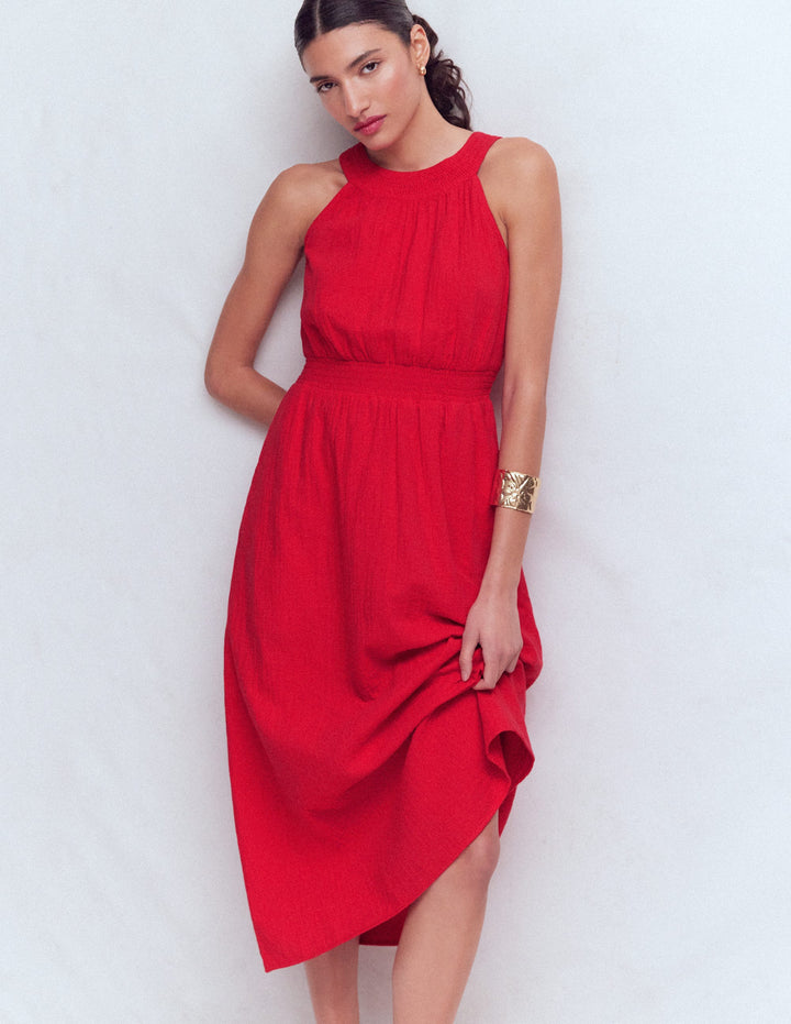 Daphne Double Cloth Dress-Merida Red