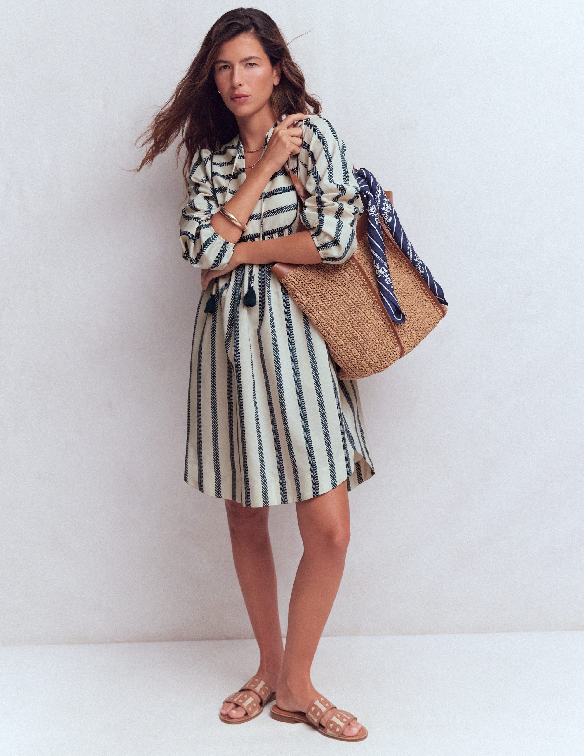 Pia Cotton Yoke Dress-Blue Stripe - Image 1