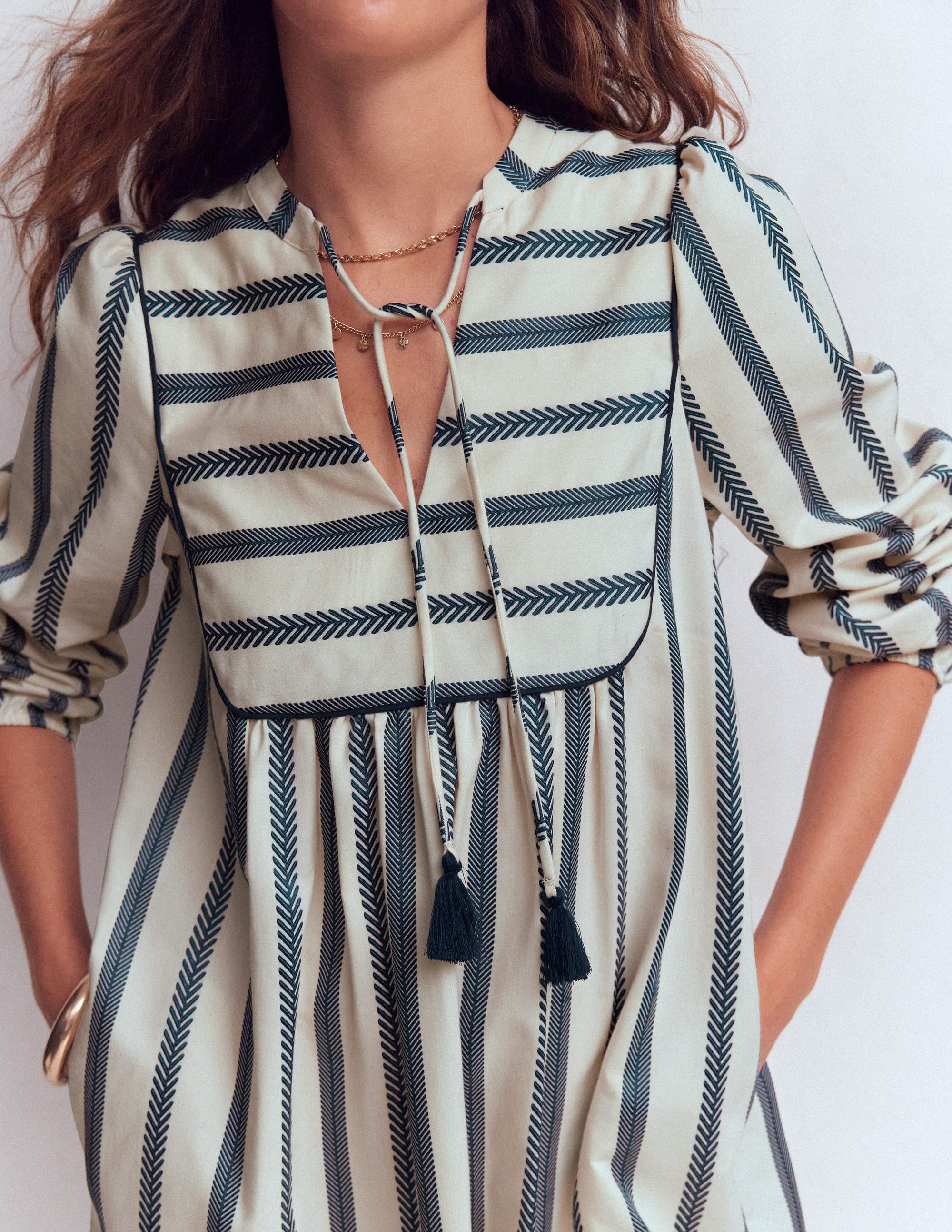 Pia Cotton Yoke Dress-Blue Stripe - Image 2