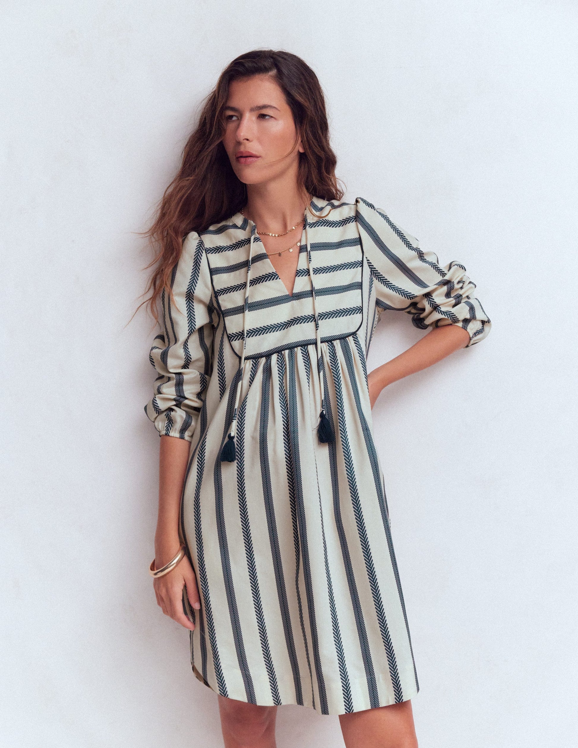boden smocked yoke metallic dress Boden Women's Pia Cotton Yoke Dress in Blue