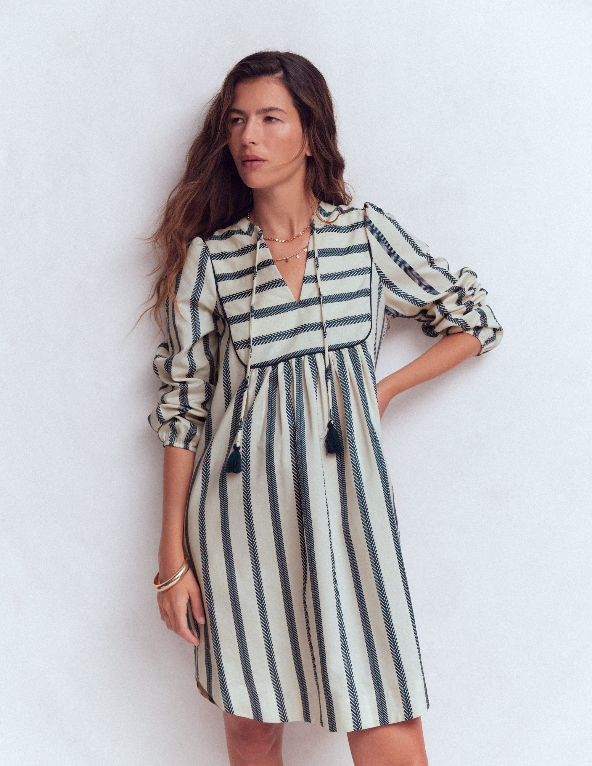 Pia Cotton Yoke Dress-Blue Stripe - Image 4