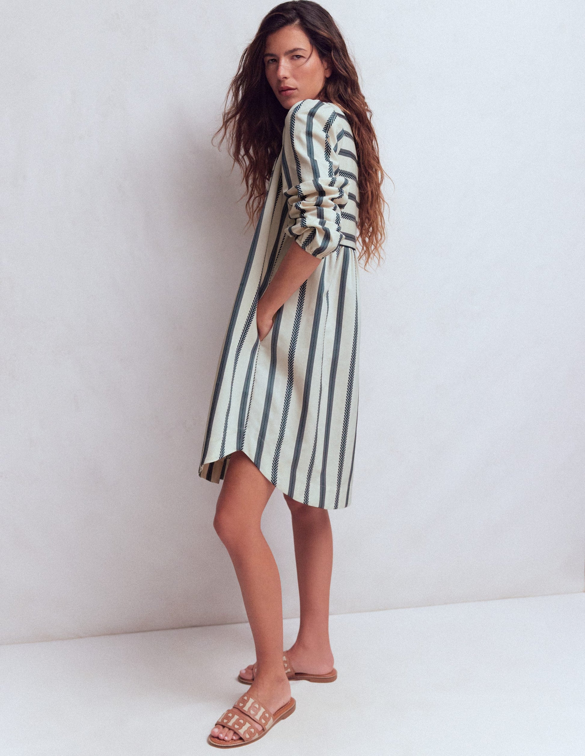 boden smocked yoke metallic dress Boden Women's Pia Cotton Yoke Dress in Blue