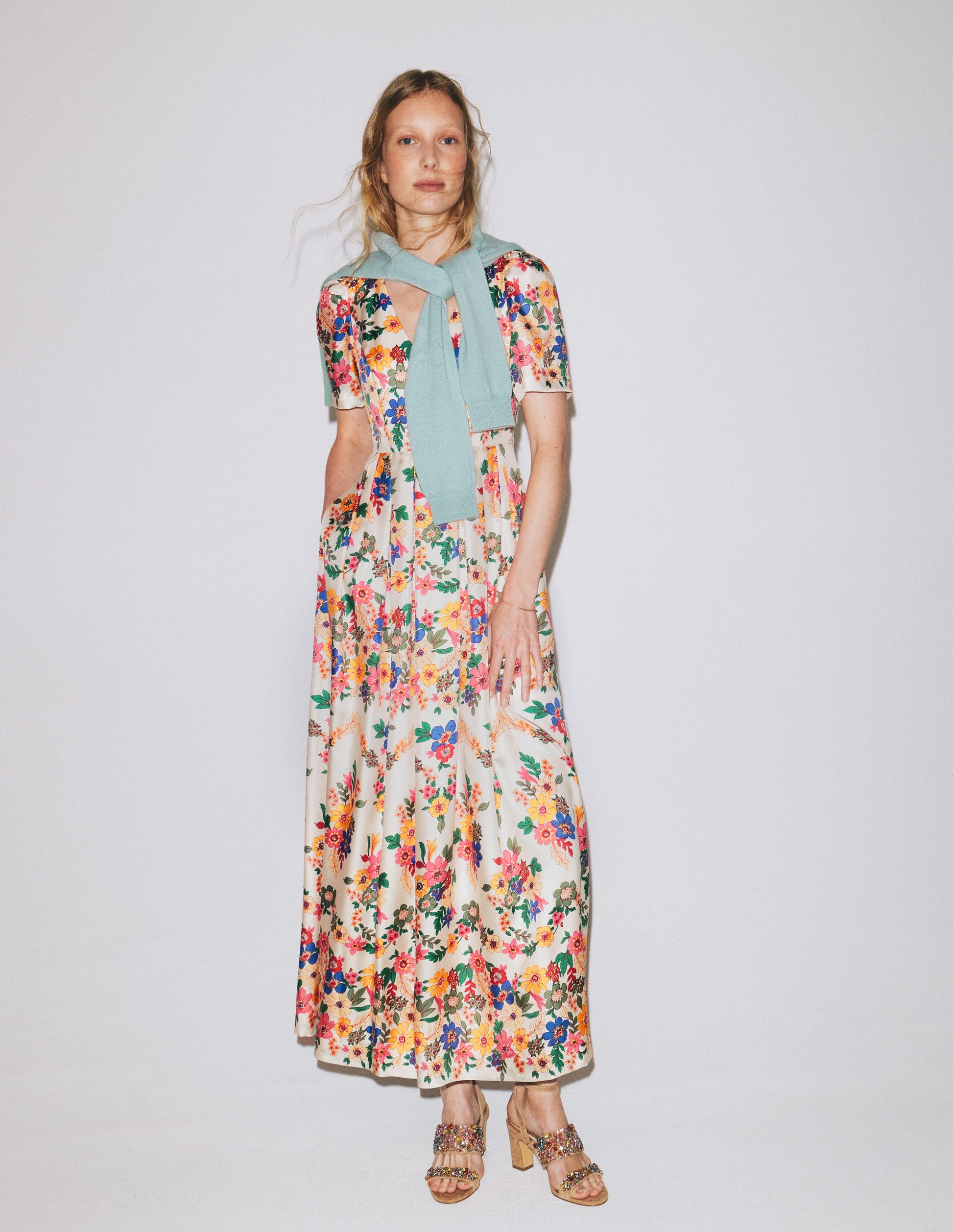 Pleat V-neck Dress-Multi Meadow Flowers | Boden USA Pleat V-neck Dress-Multi Meadow Flowers | Boden USA