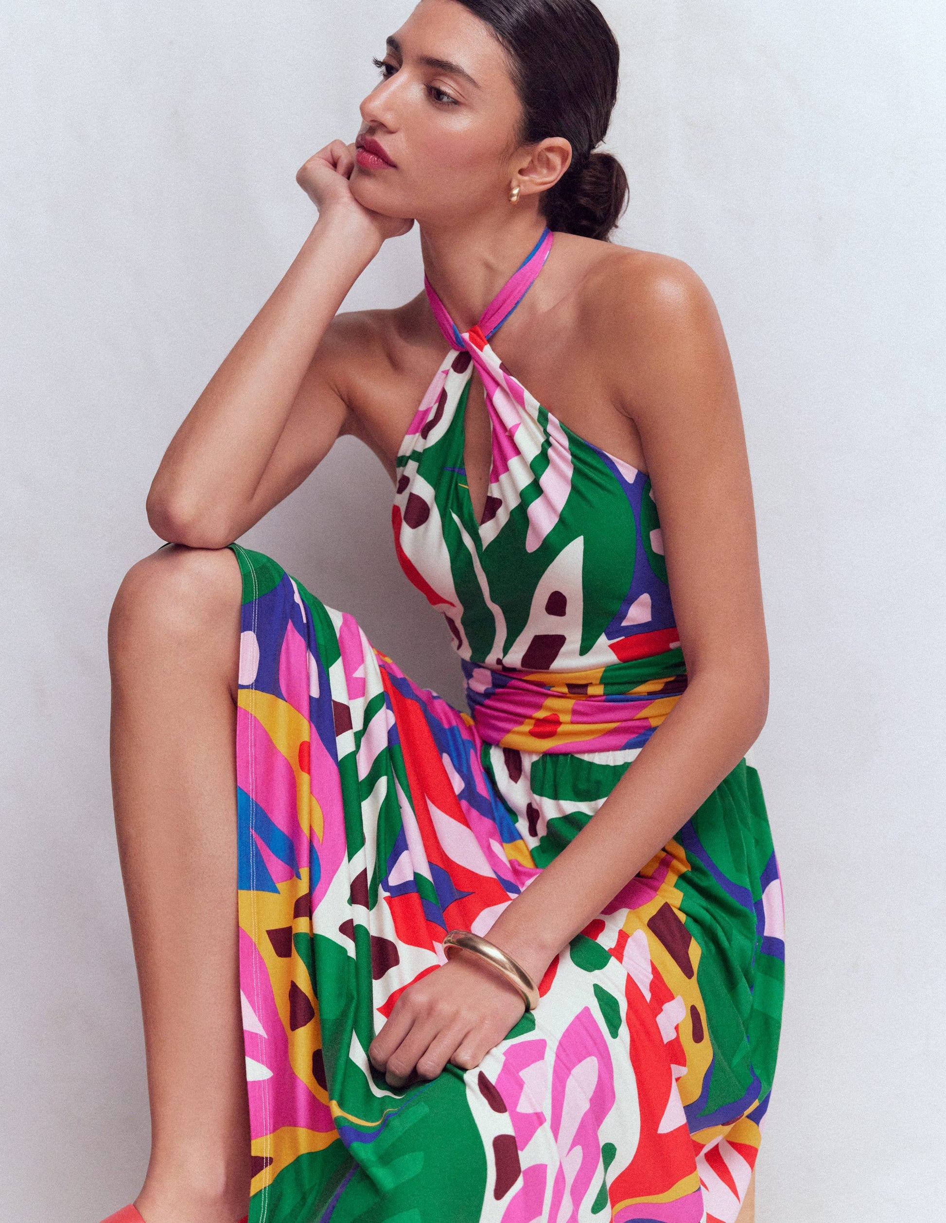 Sydney Twist Neck Jersey Dress-Multi, Leafy Cascade-1