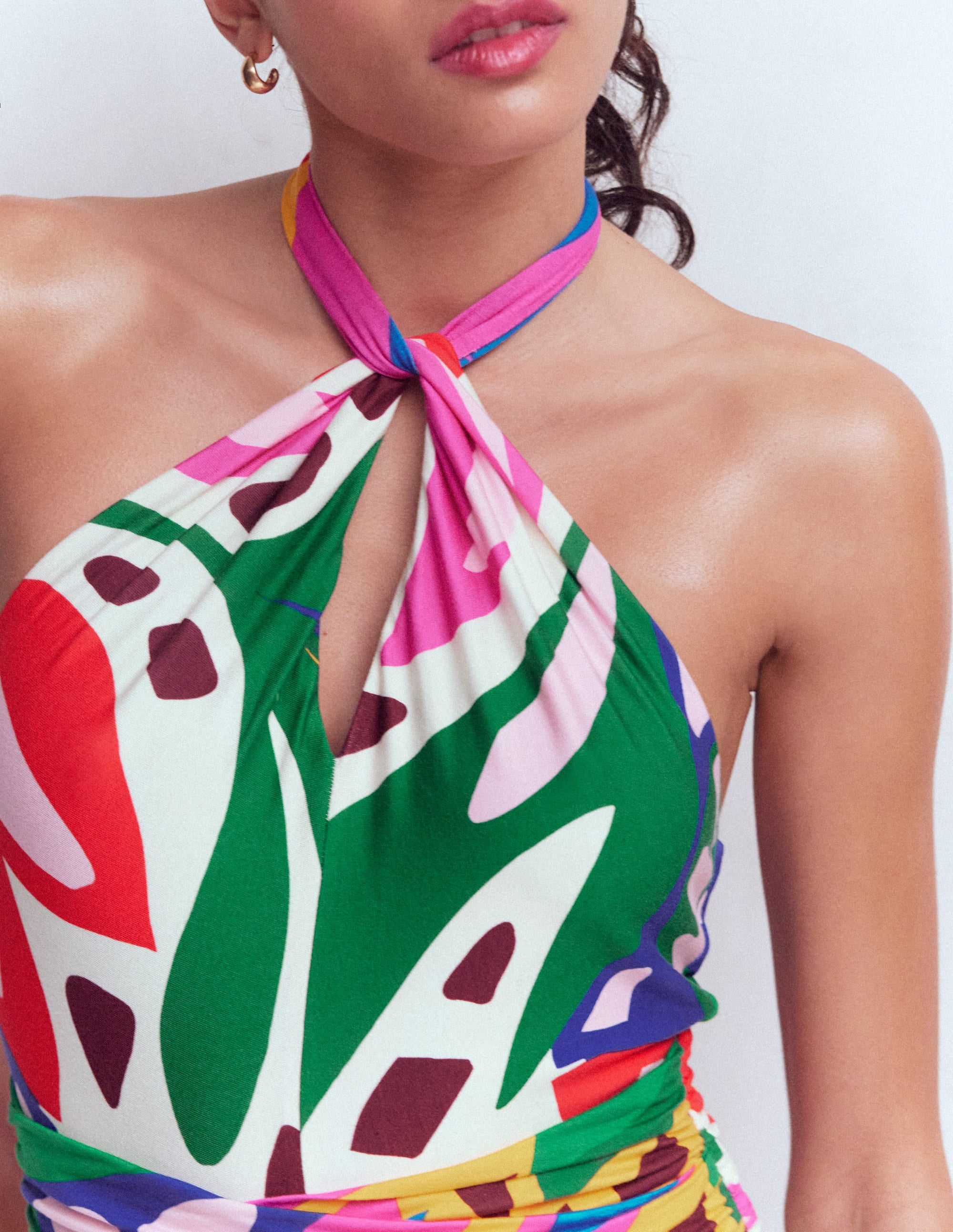 Sydney Twist Neck Jersey Dress - Multi, Leafy Cascade | Boden USA